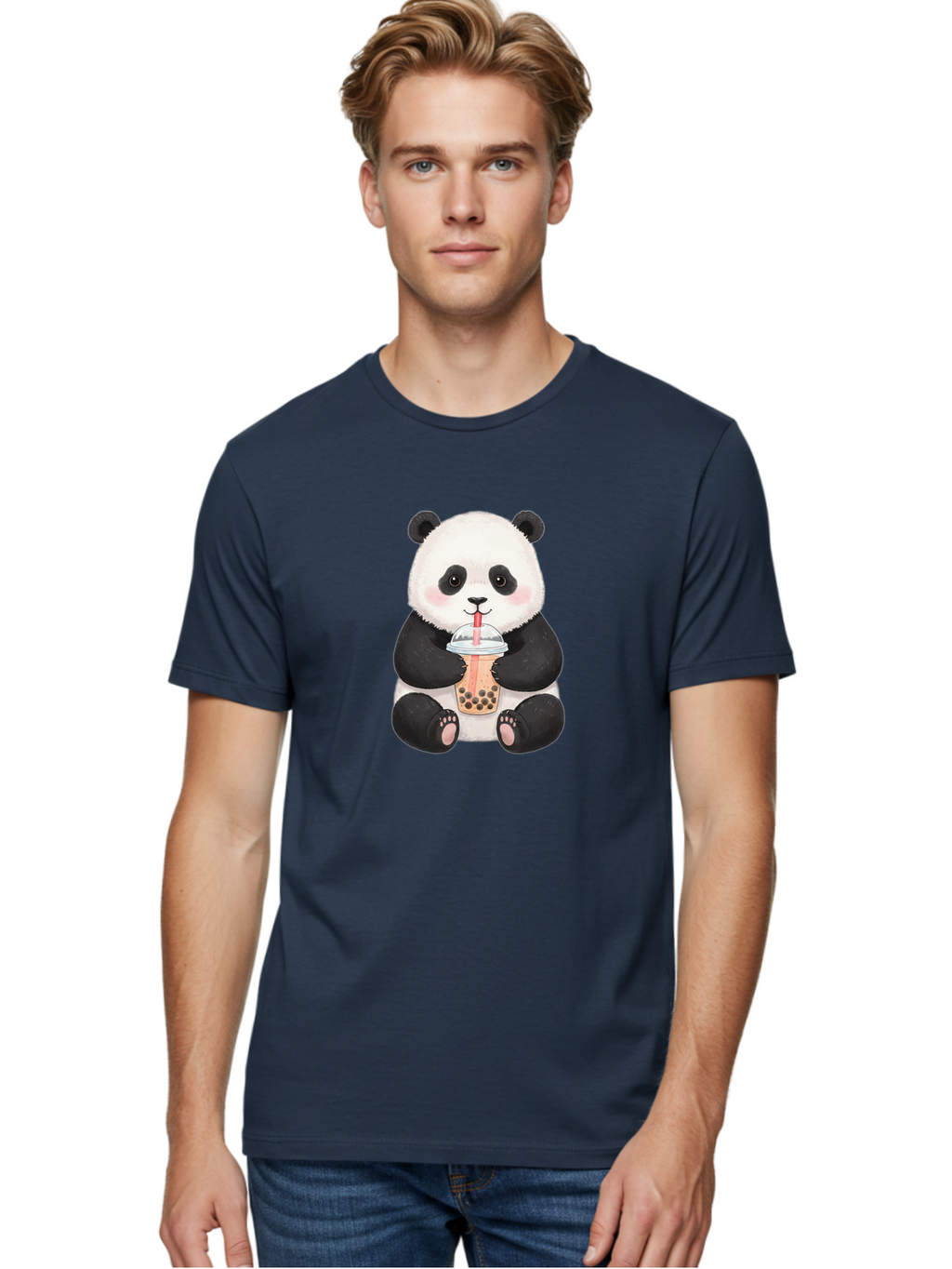 Panda-Drinking-Bubble-Tea-1 Men'S Graphic Tee, 100% Cotton, Comfortable Casual Summer Wear, Machine Washable, Panda Drinking Bubble Tea, Bubble Tea, Cute Panda, Cartoon Panda, Boba Tea, Adorable Animal, Milk Tea, Kawaii Culture, Panda Bear Bae578