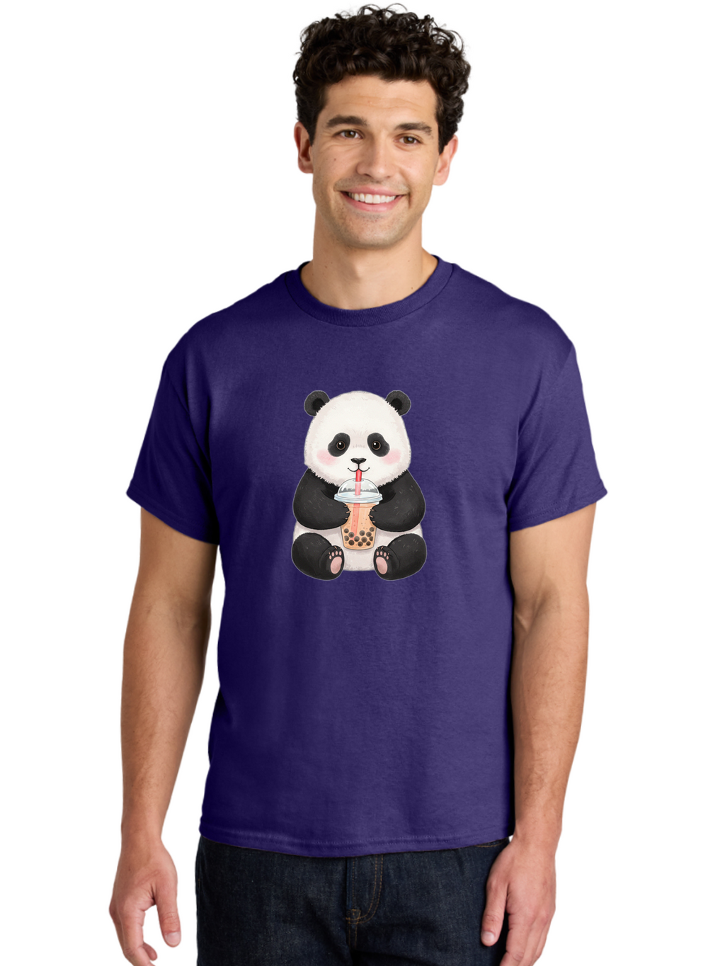 Panda-Drinking-Bubble-Tea-1 Men'S Graphic Tee, 100% Cotton, Comfortable Casual Summer Wear, Machine Washable, Panda Drinking Bubble Tea, Bubble Tea, Cute Panda, Cartoon Panda, Boba Tea, Adorable Animal, Milk Tea, Kawaii Culture, Panda Bear Bae578