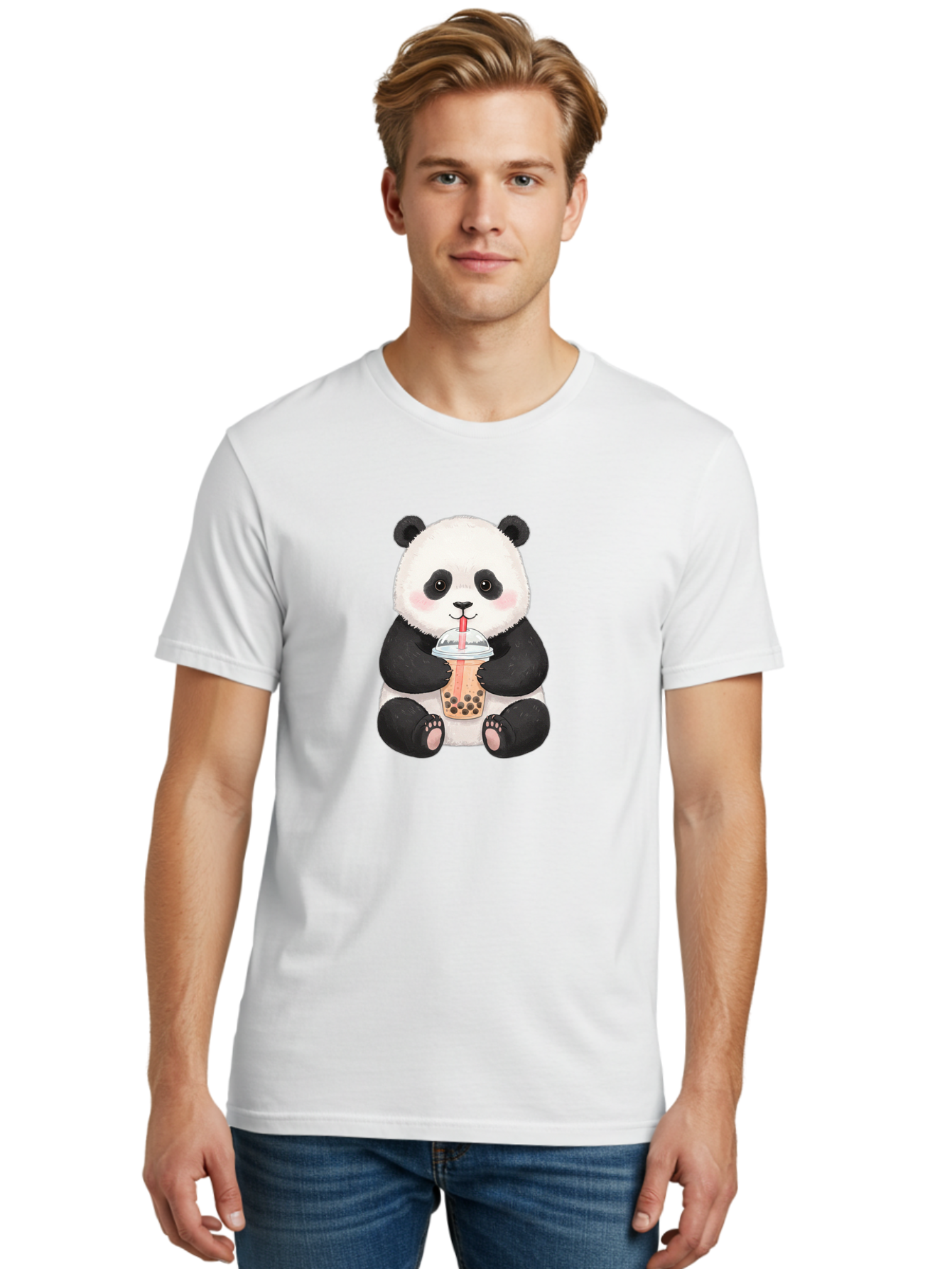 Panda-Drinking-Bubble-Tea-1 Men'S Graphic Tee, 100% Cotton, Comfortable Casual Summer Wear, Machine Washable, Panda Drinking Bubble Tea, Bubble Tea, Cute Panda, Cartoon Panda, Boba Tea, Adorable Animal, Milk Tea, Kawaii Culture, Panda Bear Bae578