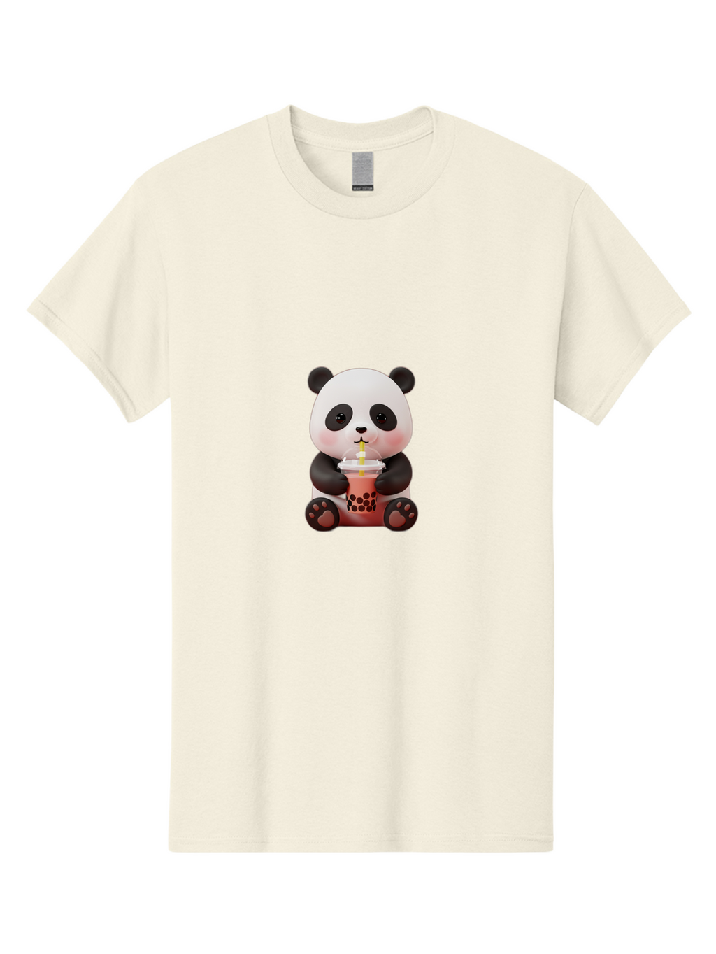 Panda-Drinking-Bubble-Tea-2 Men'S Graphic Tee, 100% Cotton, Comfortable Casual Summer Wear, Machine Washable, Panda, Bubble Tea, Boba, Cartoon Character, Cute Animal, Funny Illustration, Drinking Straw, Kawaii, Asian Culture, Adorable Panda, Bae579