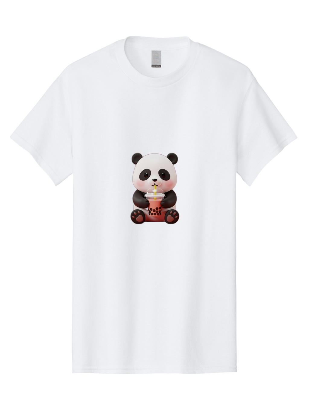 Panda-Drinking-Bubble-Tea-2 Men'S Graphic Tee, 100% Cotton, Comfortable Casual Summer Wear, Machine Washable, Panda, Bubble Tea, Boba, Cartoon Character, Cute Animal, Funny Illustration, Drinking Straw, Kawaii, Asian Culture, Adorable Panda, Bae579