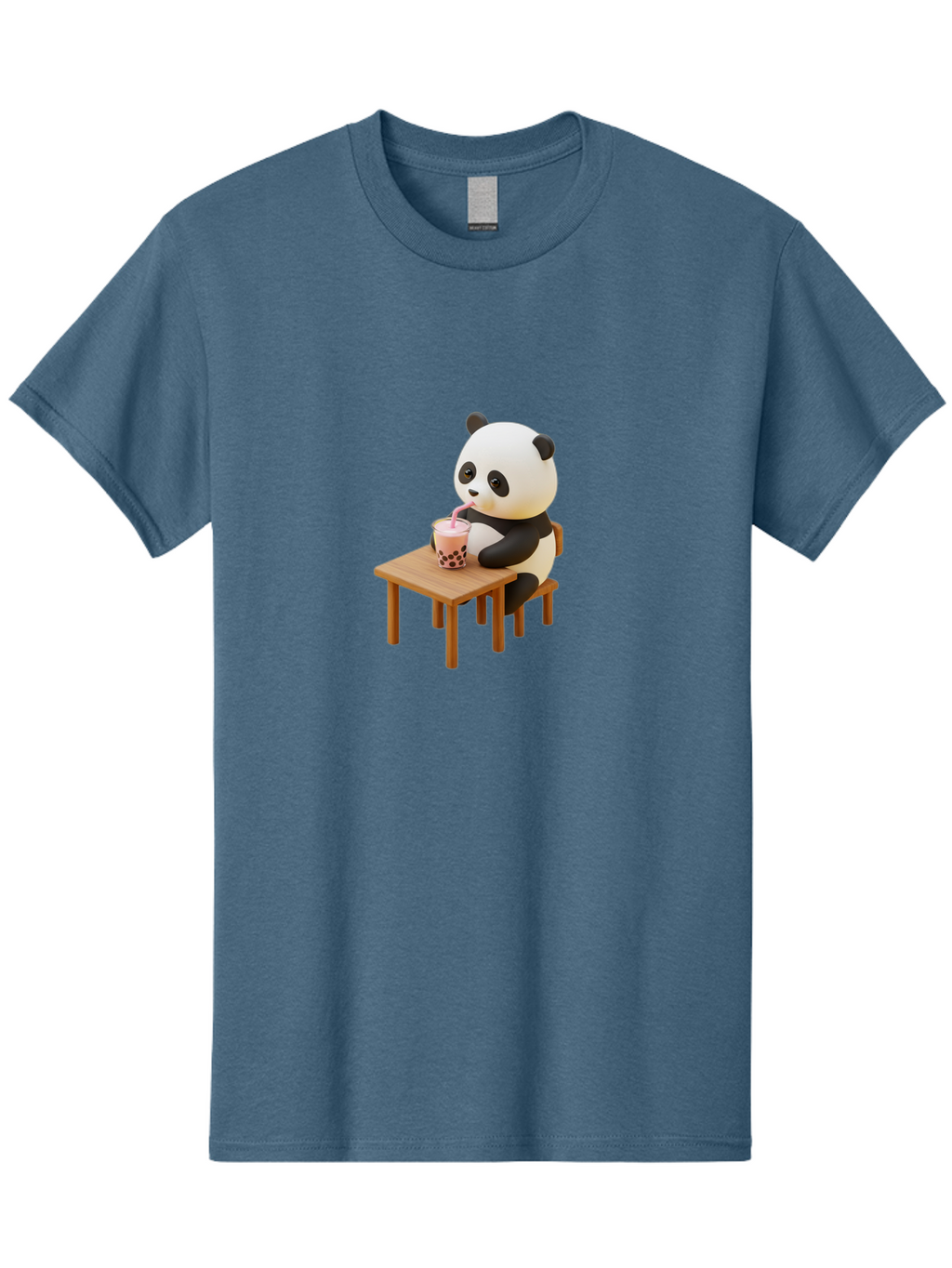 Panda-Drinking-Bubble-Tea-3 Men'S Graphic Tee, 100% Cotton, Comfortable Casual Summer Wear, Machine Washable, Cartoon Panda, Drinking Boba Tea, Adorable Animal, Cute Character, Bubble Tea, Funny Illustration, 3D Rendering, Panda Bear, Bae580