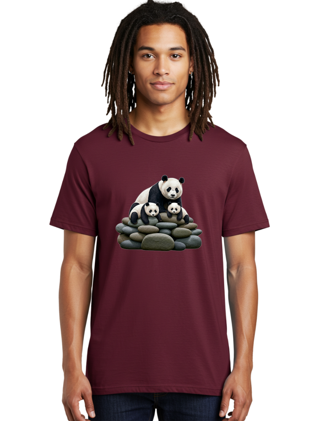 Panda-Family-4 Men'S Graphic Tee, 100% Cotton, Comfortable Casual Summer Wear, Machine Washable, Panda Bear Mom, Baby Pandas, Adorable Animals, Giant Panda, Cute Cubs, Panda Family, Animal Portrait, Wildlife Art Bae589
