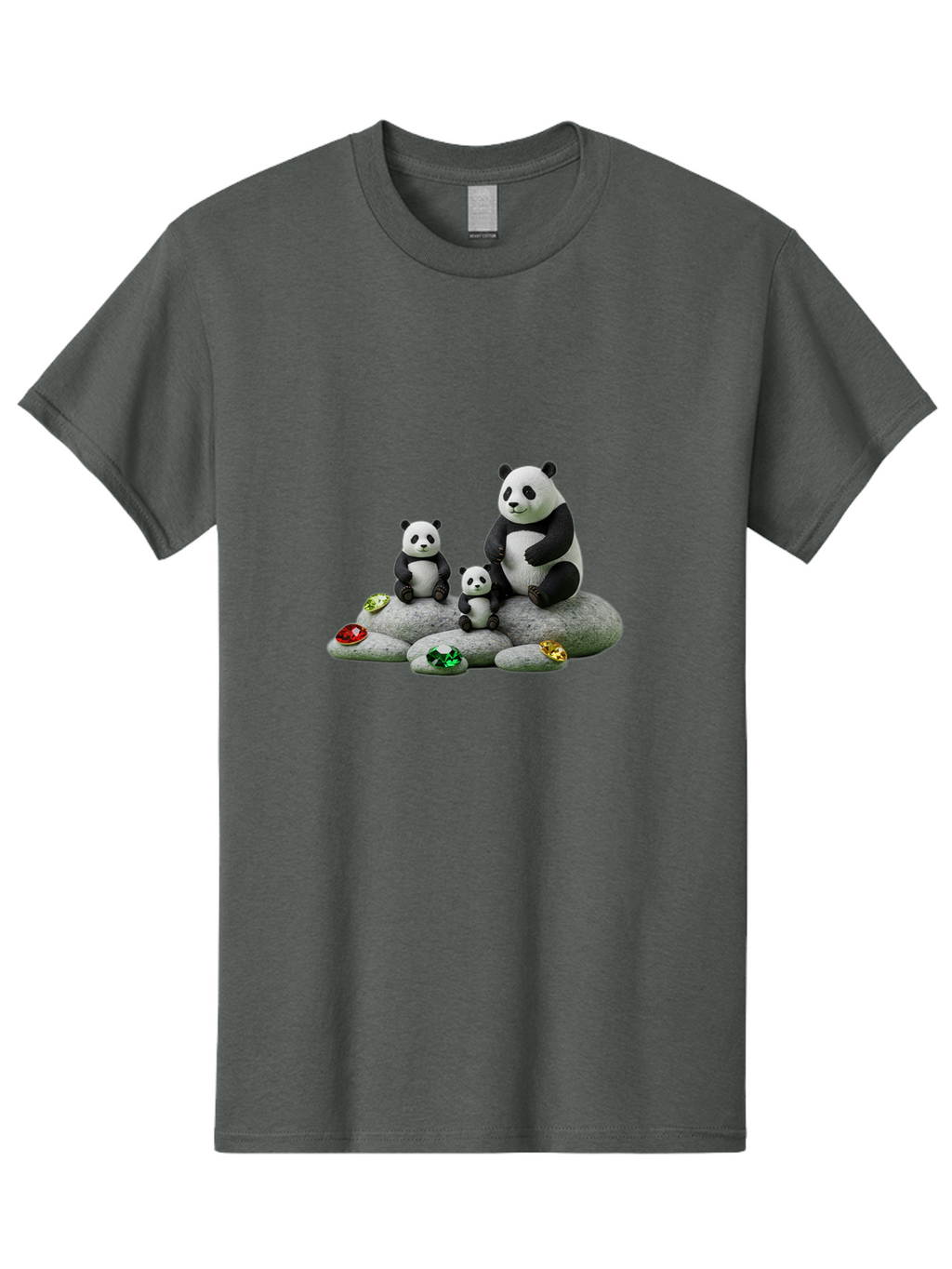Panda-Family-5 Men'S Graphic Tee, 100% Cotton, Comfortable Casual Summer Wear, Machine Washable, Panda Bear Family, Adorable Pandas, Cute Cubs, Black And White Fur, Gemstones, Decorative Stones, Playful Design, Cute Animal Art, Family Bonding Bae590