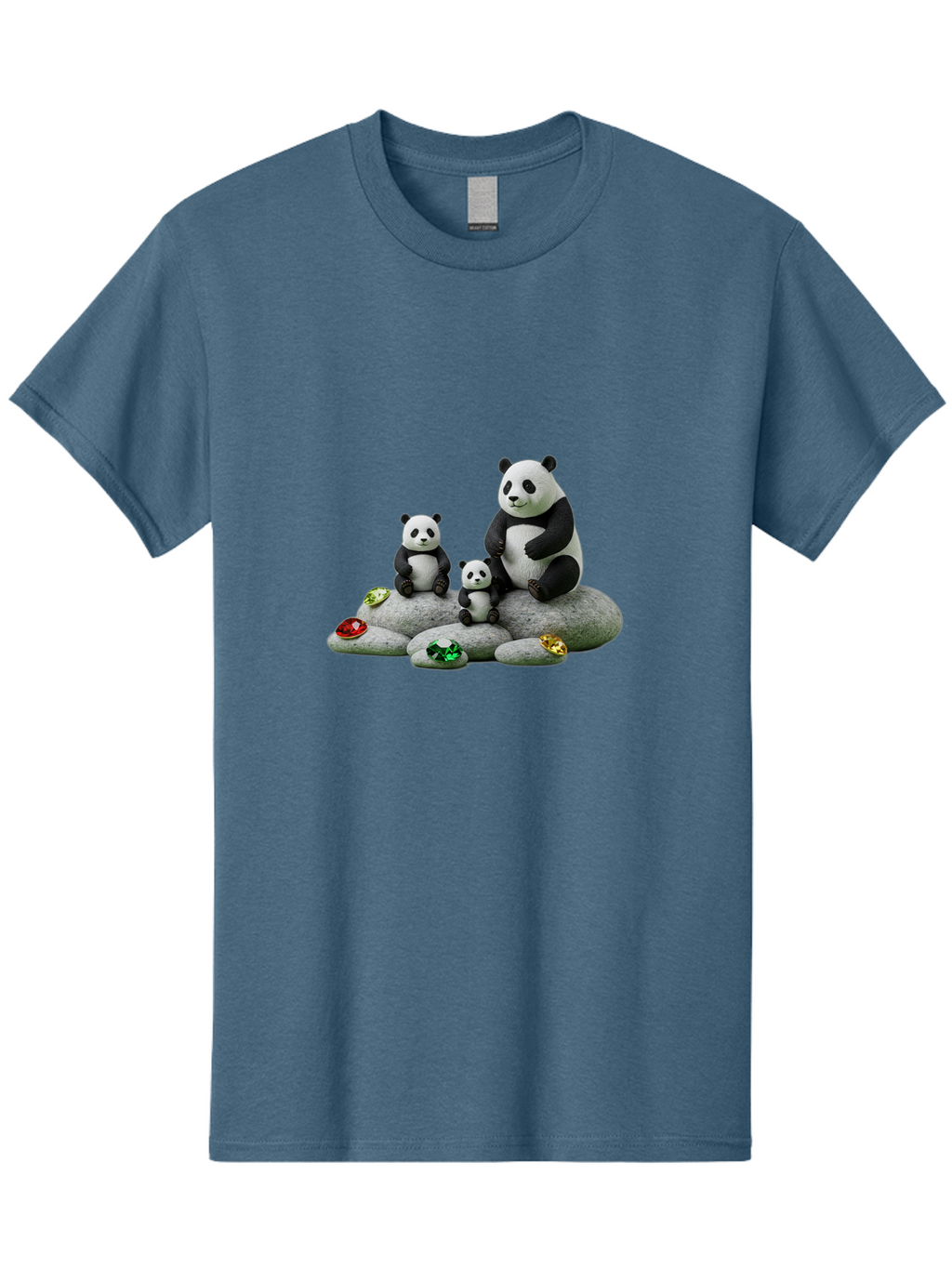 Panda-Family-5 Men'S Graphic Tee, 100% Cotton, Comfortable Casual Summer Wear, Machine Washable, Panda Bear Family, Adorable Pandas, Cute Cubs, Black And White Fur, Gemstones, Decorative Stones, Playful Design, Cute Animal Art, Family Bonding Bae590