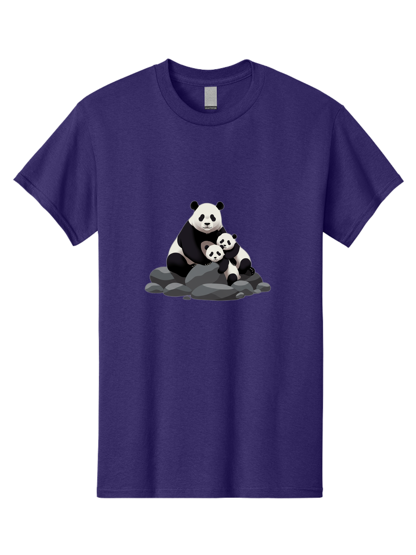 Panda-Family Men'S Graphic Tee, 100% Cotton, Comfortable Casual Summer Wear, Machine Washable, Panda Bear, Mother Panda, Panda Cubs, Adorable Family, Cartoon Illustration, Wildlife Art, Black And White Pandas, Cute Animals, Tender Moment, Bae591