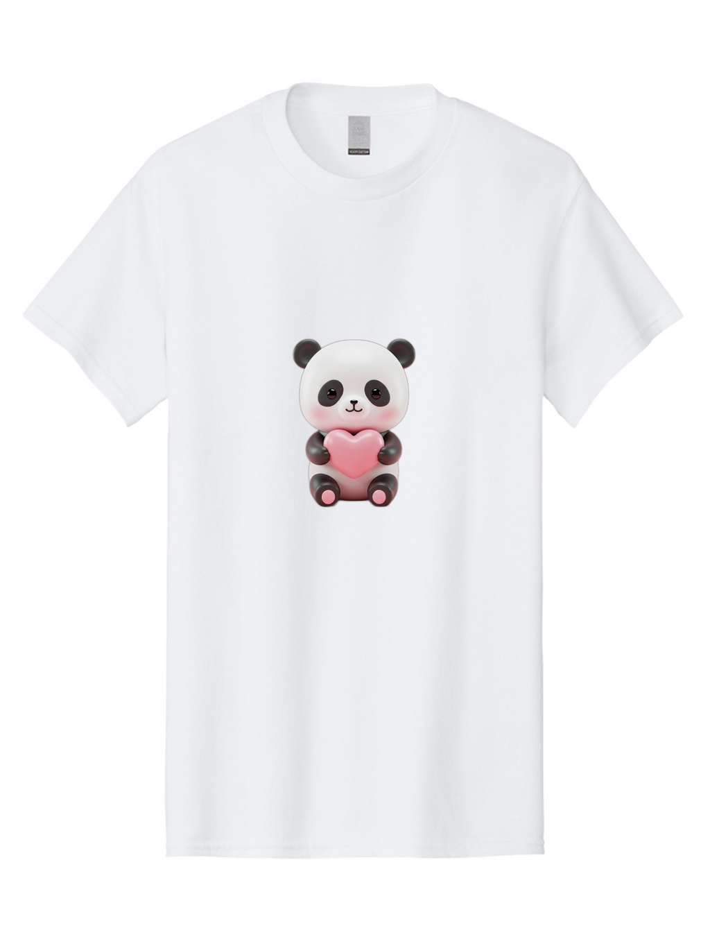 Panda-Holding-Heart-2 Men'S Graphic Tee, 100% Cotton, Comfortable Casual Summer Wear, Machine Washable, Cartoon Panda, Cute Animal, Pink Heart, Adorable Bear, Kawaii Character, Love Symbol, Black And White Panda, Heartwarming Scene, Bae593