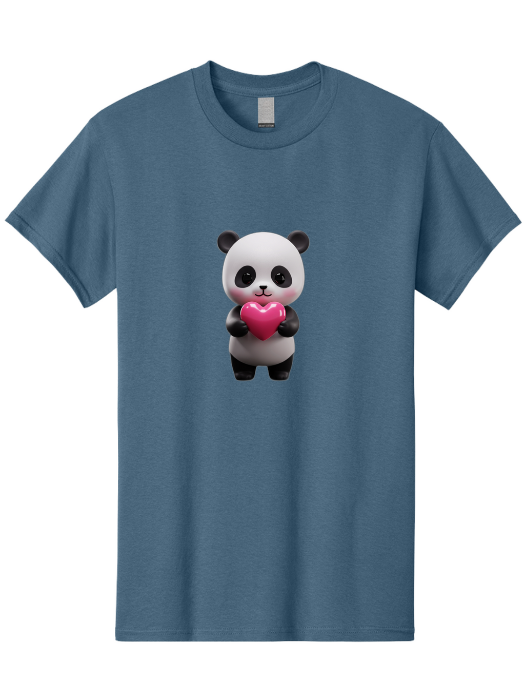 Panda-Holding-Heart-3 Men'S Graphic Tee, 100% Cotton, Comfortable Casual Summer Wear, Machine Washable, Cartoon Panda, Adorable Animal, Cute Bear, Heart Shape, Love Symbol, Pink Heart, 3D Rendering, Kawaii Character, Endearing Creature Bae594