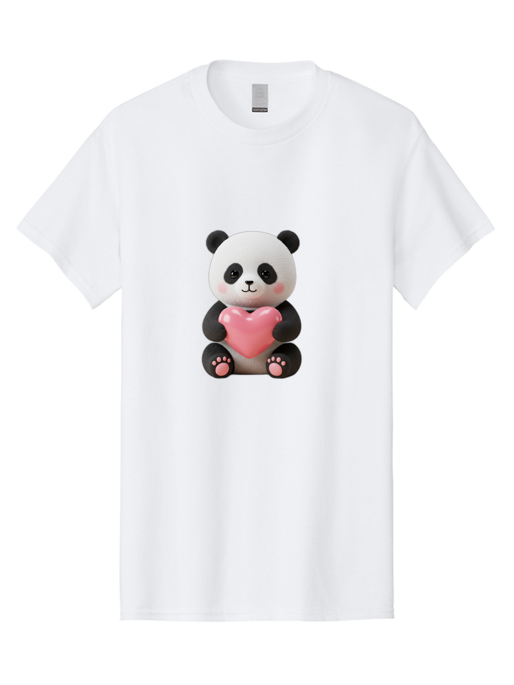Panda-Holding-Heart-4 Men'S Graphic Tee, 100% Cotton, Comfortable Casual Summer Wear, Machine Washable, Cute Panda, Adorable Animal, Pink Heart, Love Symbol, Cartoon Character, Kawaii Design, Fluffy Panda, Heartwarming Scene, Bae595