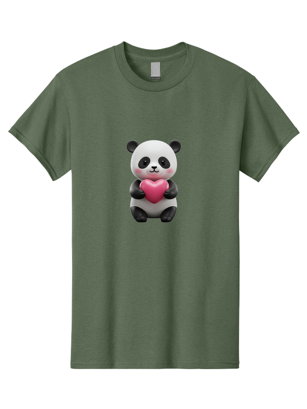 Panda-Holding-Heart-5 Men'S Graphic Tee, 100% Cotton, Comfortable Casual Summer Wear, Machine Washable, Cute Panda Bear, Adorable Cartoon Character, Pink Heart, Loving Gesture, Heartwarming Scene, Valentines Day, Love Symbol, Cartoon Graphics, Bae596