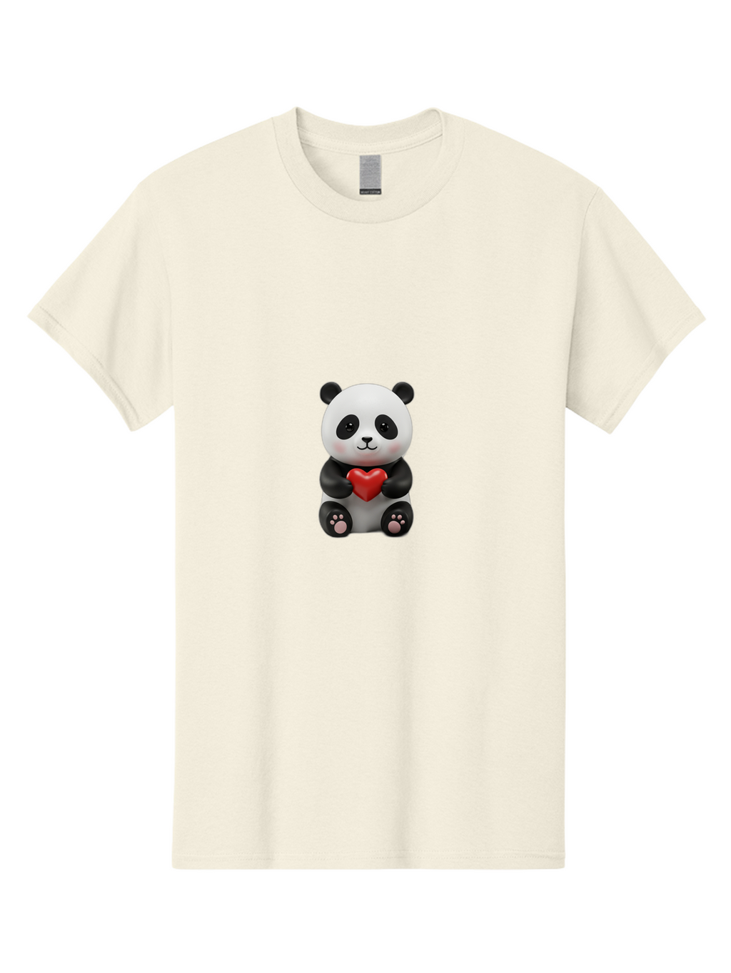 Panda-Holding-Heart-6 Men'S Graphic Tee, 100% Cotton, Comfortable Casual Summer Wear, Machine Washable, Panda Bear, Cartoon Character, Red Heart, Cute Animal, Adorable Creature, Love Symbol, Black And White Panda, 3D Illustration, Kawaii Art, Bae597