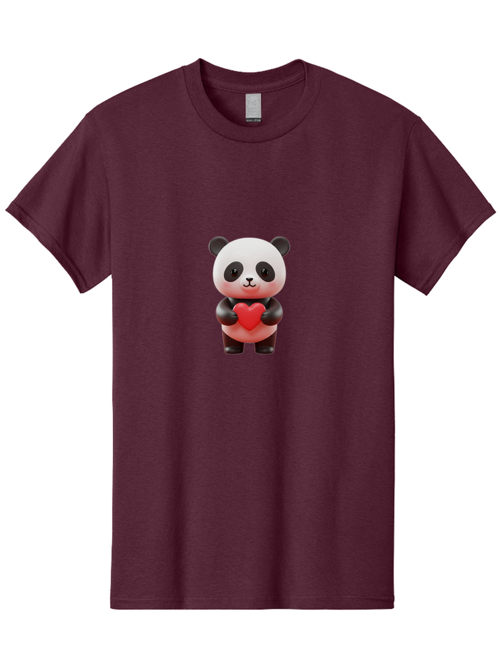 Panda-Holding-Heart-7 Men'S Graphic Tee, 100% Cotton, Comfortable Casual Summer Wear, Machine Washable, Cartoon Panda, Cute Bear, Red Heart, Love Symbol, Adorable Character, 3D Illustration, Kawaii Animal, Heartwarming Scene, Sweet Expression, Bae598