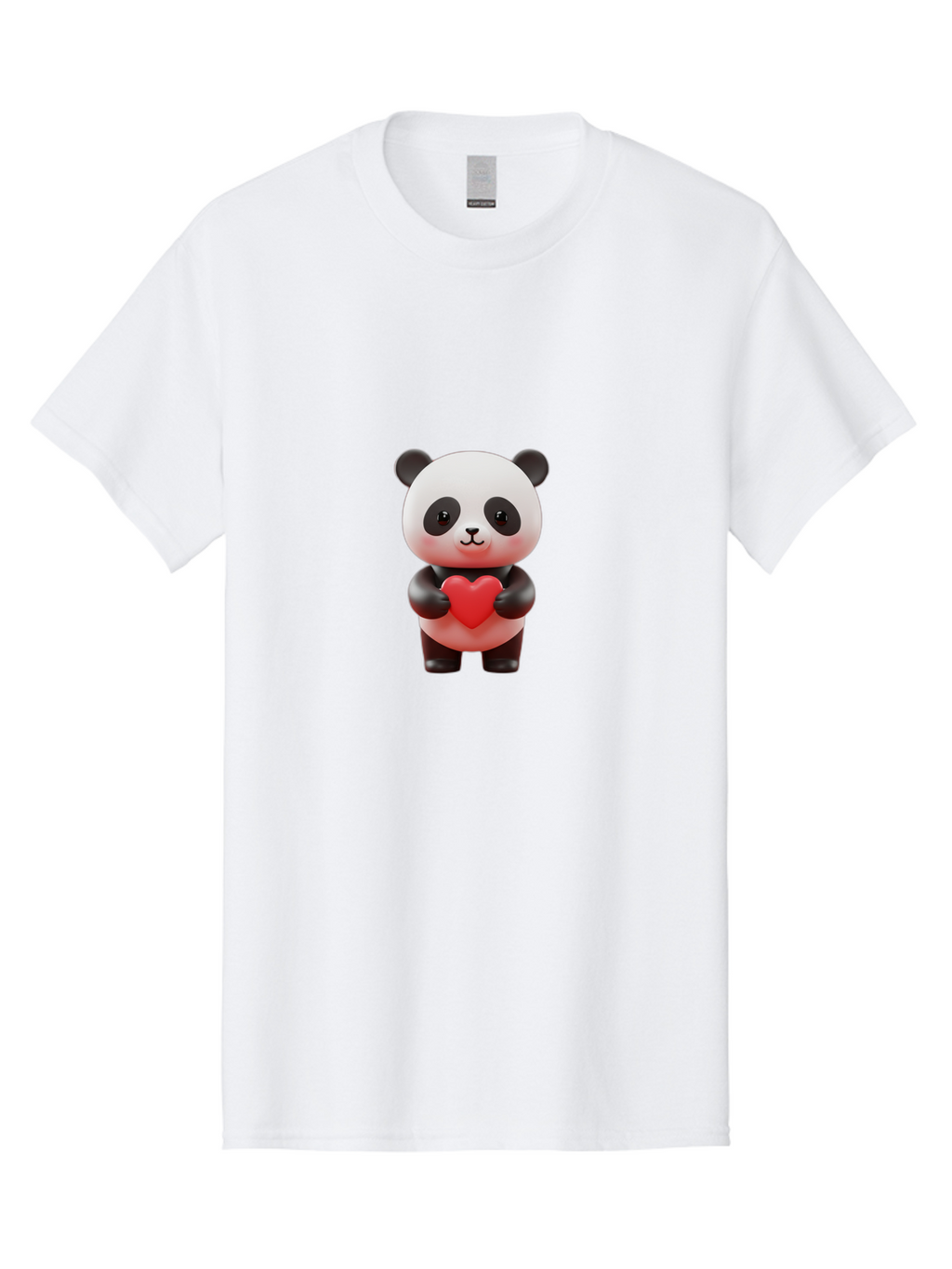 Panda-Holding-Heart-7 Men'S Graphic Tee, 100% Cotton, Comfortable Casual Summer Wear, Machine Washable, Cartoon Panda, Cute Bear, Red Heart, Love Symbol, Adorable Character, 3D Illustration, Kawaii Animal, Heartwarming Scene, Sweet Expression, Bae598