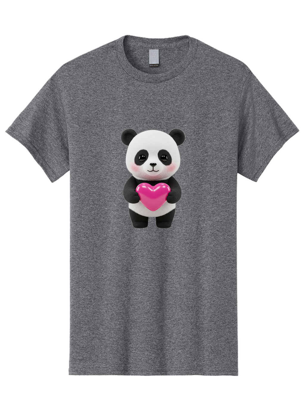 Panda-Holding-Heart Men'S Graphic Tee, 100% Cotton, Comfortable Casual Summer Wear, Machine Washable, Cute Panda, Adorable Cartoon Character, Pink Heart, Love Symbol, Endearing Expression, Plush Toy, Kawaii Animal, Heartwarming Scene, Bae599