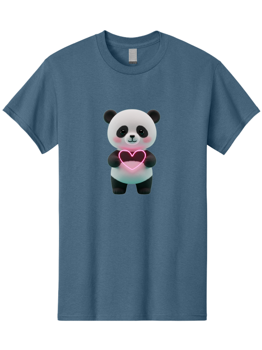 Panda-Holding-Neon-Heart Men'S Graphic Tee, 100% Cotton, Comfortable Casual Summer Wear, Machine Washable, Cute Panda, Heart Symbol, Love Gesture, Neon Heart, Adorable Animal, Cartoon Character, Pink Glow, Sweet Expression, 3D Illustration, Bae600