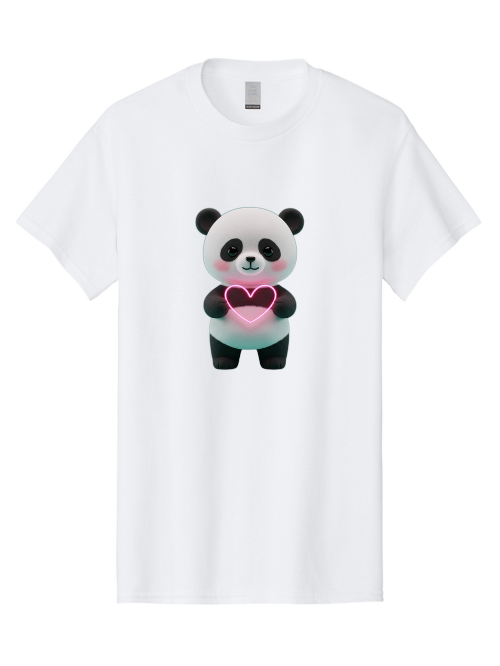 Panda-Holding-Neon-Heart Men'S Graphic Tee, 100% Cotton, Comfortable Casual Summer Wear, Machine Washable, Cute Panda, Heart Symbol, Love Gesture, Neon Heart, Adorable Animal, Cartoon Character, Pink Glow, Sweet Expression, 3D Illustration, Bae600
