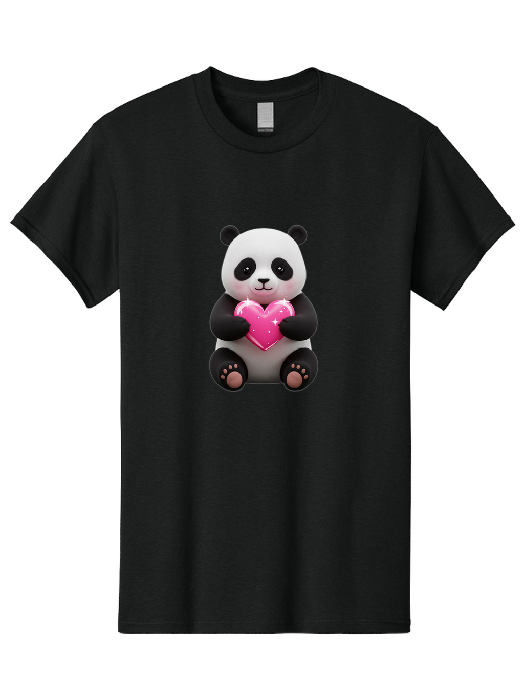 Panda-Holding-Pink-Heart Men'S Graphic Tee, 100% Cotton, Comfortable Casual Summer Wear, Machine Washable, Cute Panda Bear, Holding Pink Heart, Adorable Cartoon Character, Sweet Love Symbol, Sparkly Heart, Soft Paws, Endearing Expression, Bae601