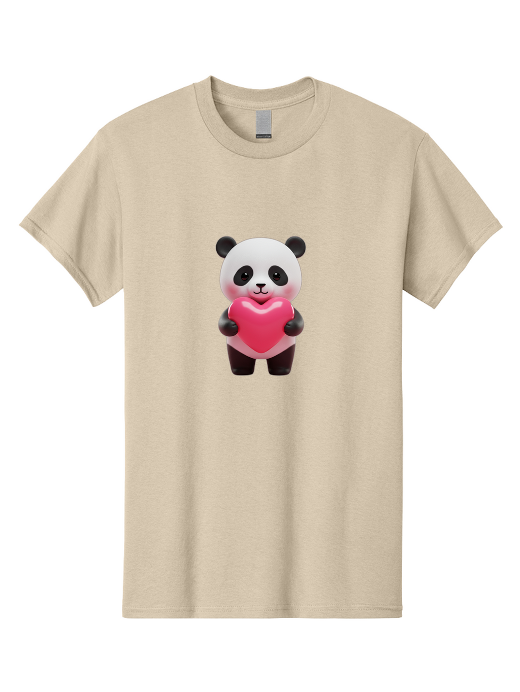 Panda-Hugging-Heart Men'S Graphic Tee, 100% Cotton, Comfortable Casual Summer Wear, Machine Washable, Cute Panda Holding Heart, Adorable Cartoon Character, Pink Heart Symbol, Love And Affection, Black And White Panda Bear, Bae602