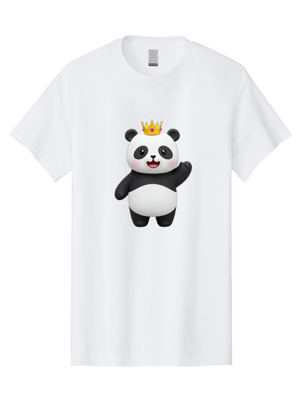 Panda-King Men'S Graphic Tee, 100% Cotton, Comfortable Casual Summer Wear, Machine Washable, Cartoon Panda Bear, Waving Gesture, Golden Crown, Royal Treatment, Cute Expression, Adorable Character, 3D Illustration, Panda With Crown, Bae603