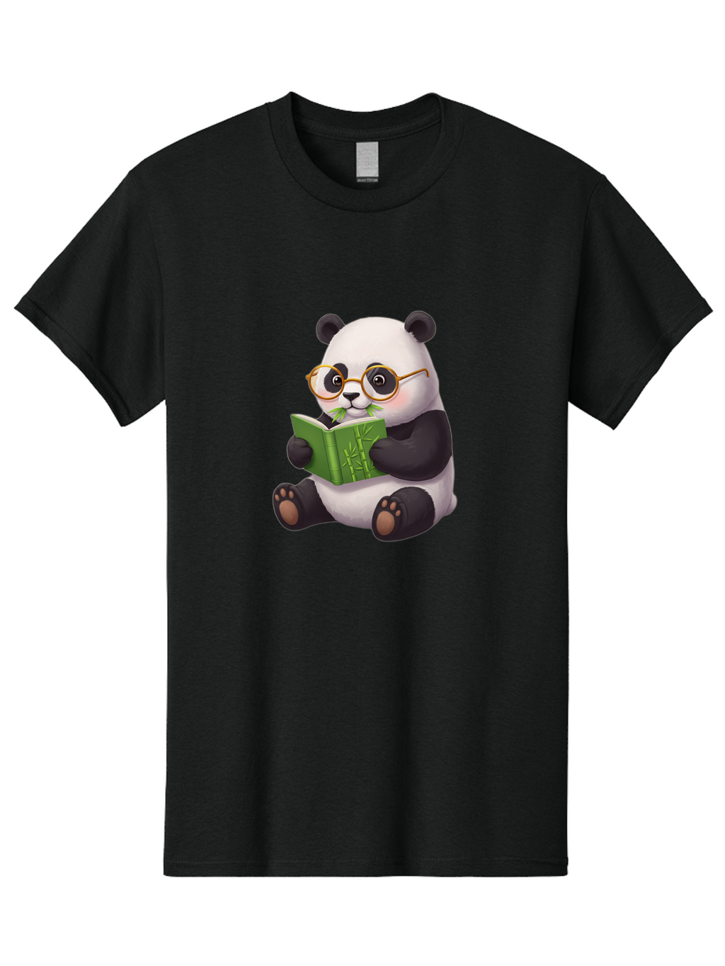Panda-Reading Men'S Graphic Tee, 100% Cotton, Comfortable Casual Summer Wear, Machine Washable, Cartoon Panda, Reading A Book, Glasses, Cute Animal, Bamboo, Playful Illustration, Relaxed Atmosphere, Fun Character, Adorable Bae604