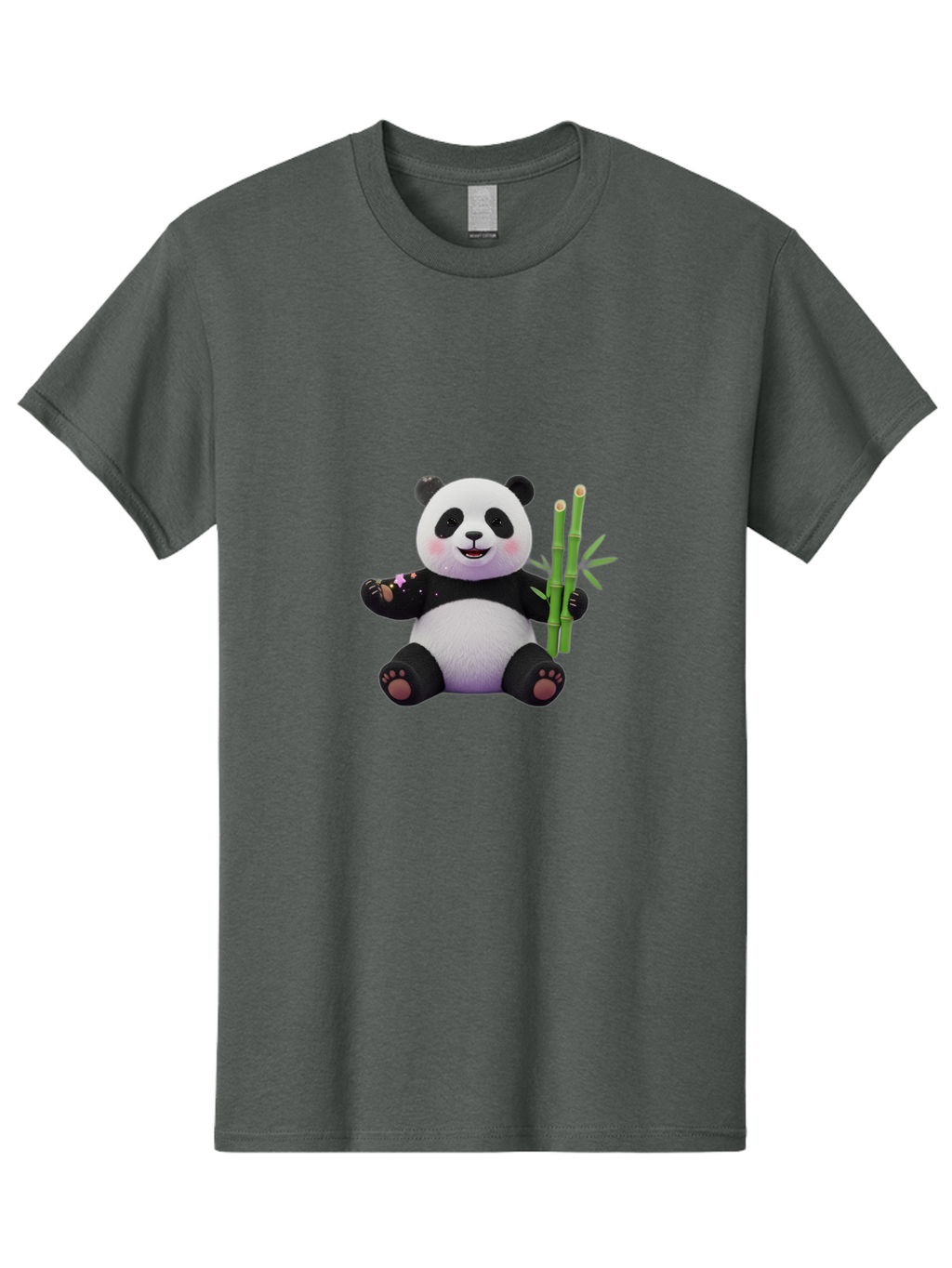 Panda-With-Bamboo-1 Men'S Graphic Tee, 100% Cotton, Comfortable Casual Summer Wear, Machine Washable, Cartoon Panda, Adorable Bear, Black And White Fur, Cute Expression, Bamboo Shoots, Sushi Roll, Funny Character, Playful Design, Kawaii Style Bae606