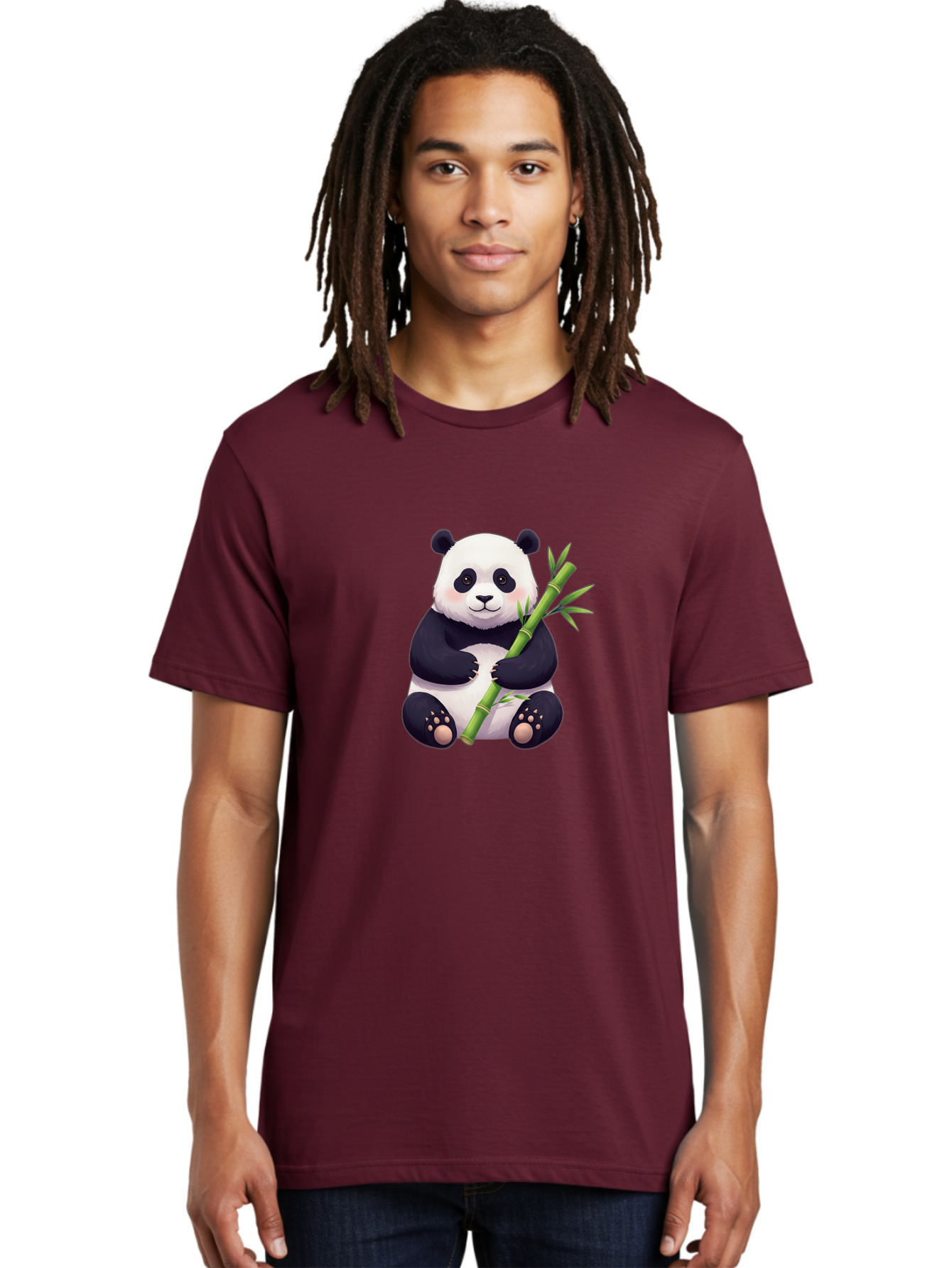Panda-With-Bamboo Men'S Graphic Tee, 100% Cotton, Comfortable Casual Summer Wear, Machine Washable, Cartoon Panda, Giant Panda, Bamboo, Cute Animal, Black And White Fur, Adorable, Charming, Animal Lover, Wildlife, Conservation Bae607