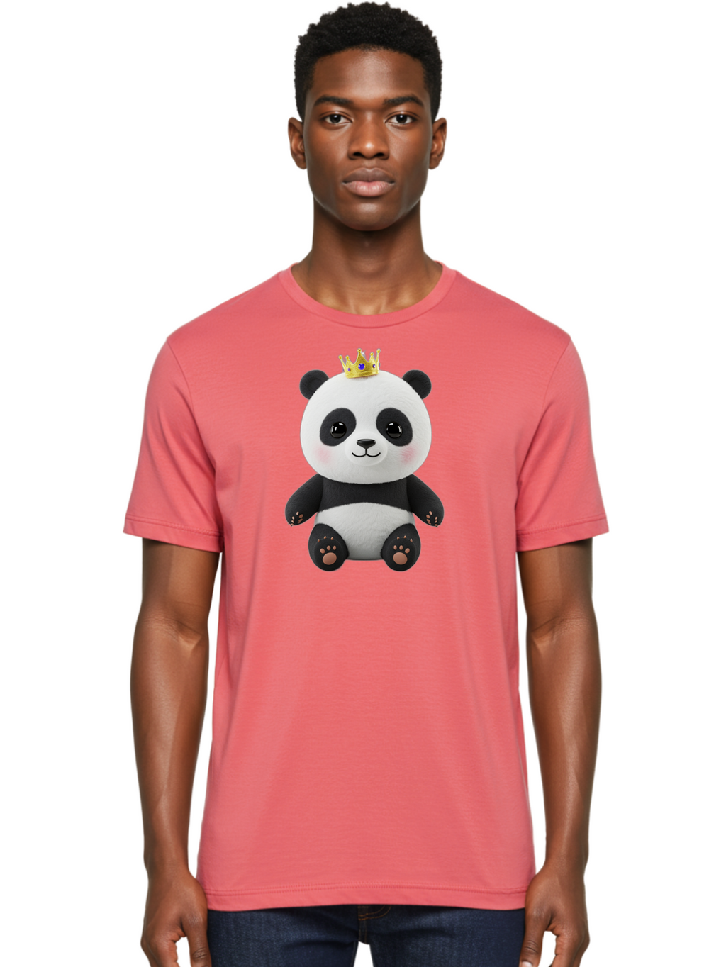 Panda-With-Crown-1 Men'S Graphic Tee, 100% Cotton, Comfortable Casual Summer Wear, Machine Washable, Cute Panda Bear, Plush Toy, Crown On Head, Adorable Face, Soft Toy, Black And White Panda, Crown Jewel, Royal Treatment, Baby Panda, Bae608