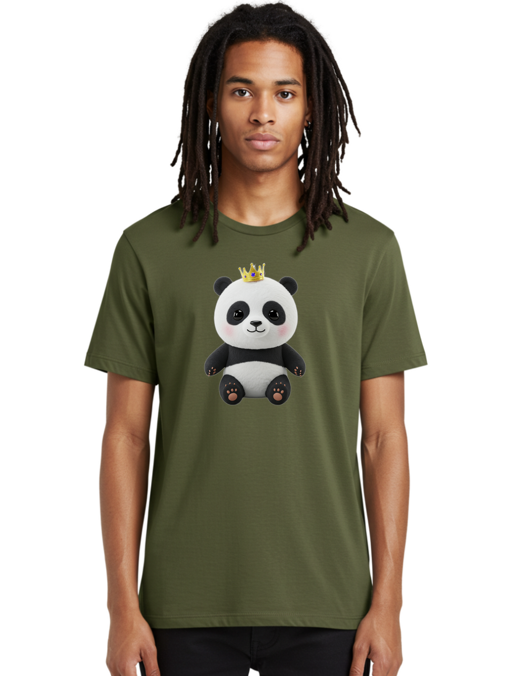 Panda-With-Crown-1 Men'S Graphic Tee, 100% Cotton, Comfortable Casual Summer Wear, Machine Washable, Cute Panda Bear, Plush Toy, Crown On Head, Adorable Face, Soft Toy, Black And White Panda, Crown Jewel, Royal Treatment, Baby Panda, Bae608