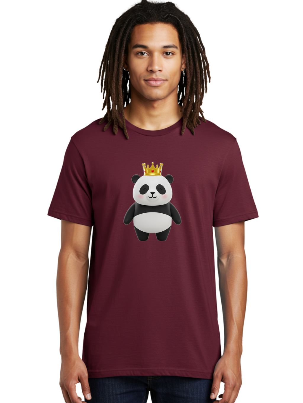 Panda-With-Crown-2 Men'S Graphic Tee, 100% Cotton, Comfortable Casual Summer Wear, Machine Washable, Cute Panda, Cartoon Panda, Panda Bear, Gold Crown, Royal Treatment, Kawaii Style, Adorable Animal, Smiling Face, Black And White Fur, Bae609