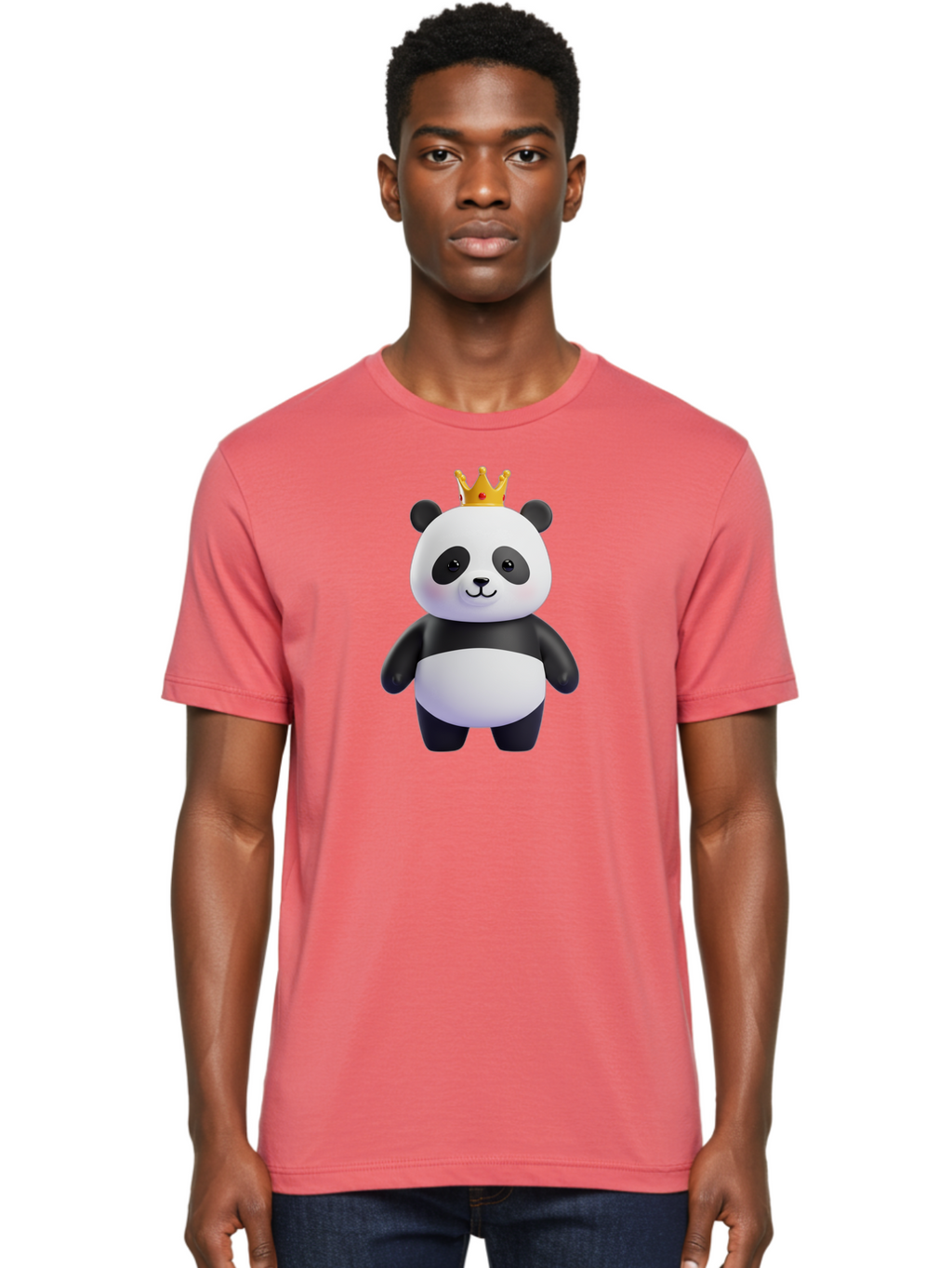 Panda-With-Crown-3 Men'S Graphic Tee, 100% Cotton, Comfortable Casual Summer Wear, Machine Washable, Cartoon Panda Bear, Cute Illustration, Panda With Crown, Golden Crown, Kawaii Character, Adorable Animal, Black And White Panda, Funny Panda, Bae610