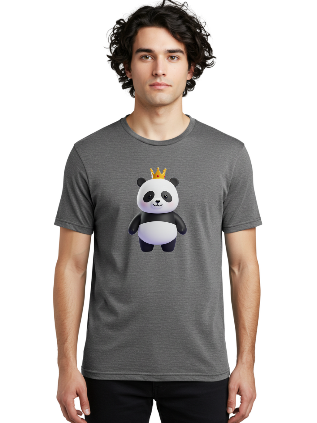 Panda-With-Crown-3 Men'S Graphic Tee, 100% Cotton, Comfortable Casual Summer Wear, Machine Washable, Cartoon Panda Bear, Cute Illustration, Panda With Crown, Golden Crown, Kawaii Character, Adorable Animal, Black And White Panda, Funny Panda, Bae610