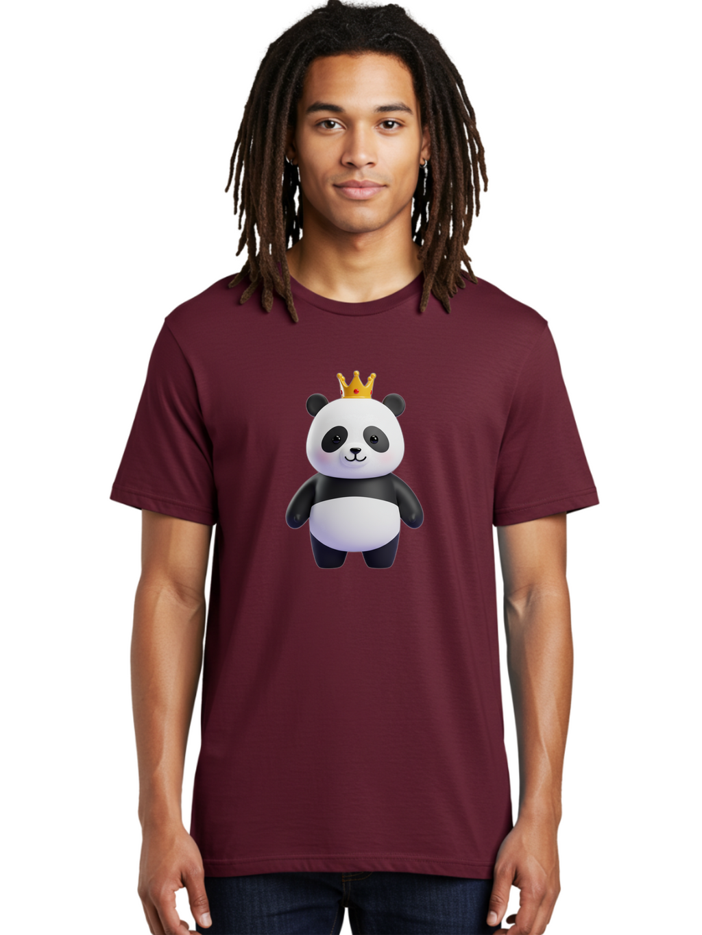 Panda-With-Crown-3 Men'S Graphic Tee, 100% Cotton, Comfortable Casual Summer Wear, Machine Washable, Cartoon Panda Bear, Cute Illustration, Panda With Crown, Golden Crown, Kawaii Character, Adorable Animal, Black And White Panda, Funny Panda, Bae610