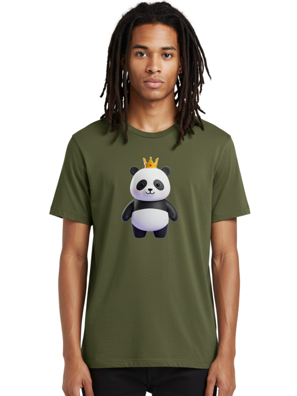 Panda-With-Crown-3 Men'S Graphic Tee, 100% Cotton, Comfortable Casual Summer Wear, Machine Washable, Cartoon Panda Bear, Cute Illustration, Panda With Crown, Golden Crown, Kawaii Character, Adorable Animal, Black And White Panda, Funny Panda, Bae610