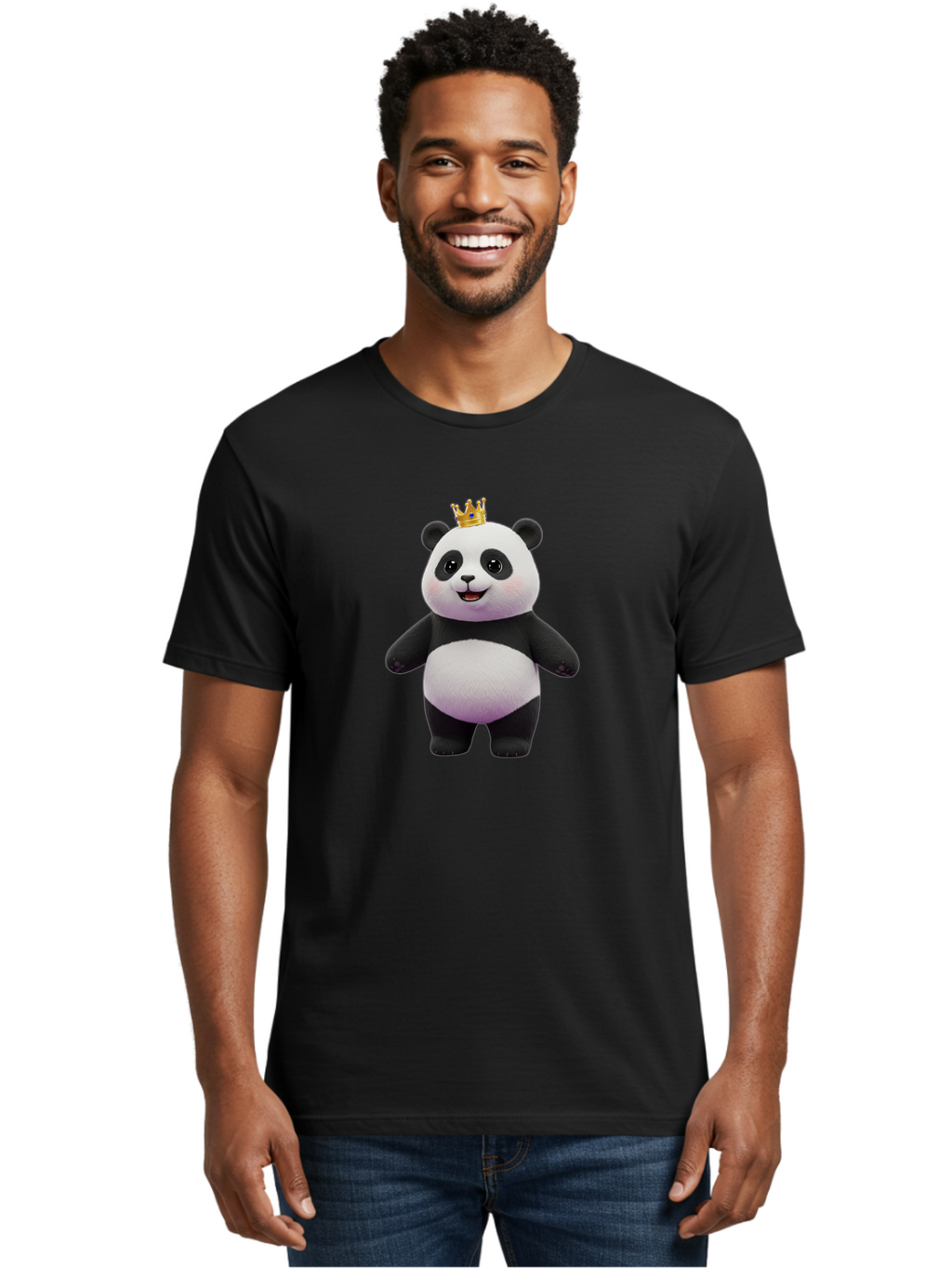 Panda-With-Crown-5 Men'S Graphic Tee, 100% Cotton, Comfortable Casual Summer Wear, Machine Washable, Cartoon Panda Bear, Cute Animal Character, Black And White Panda, Gold Crown, Regal Animal, Funny Cartoon, Adorable Creature, Bae612