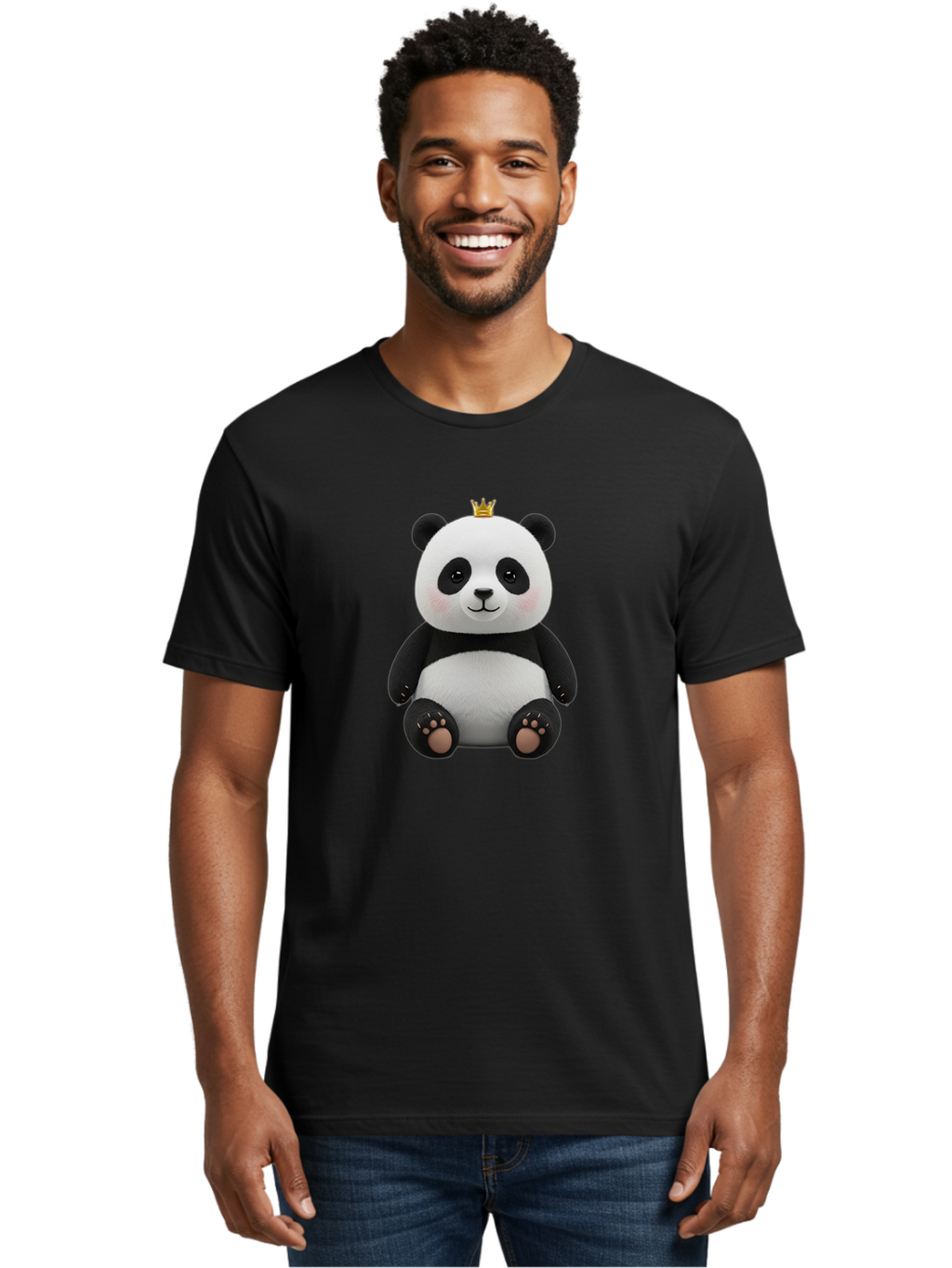 Panda-With-Crown-6 Men'S Graphic Tee, 100% Cotton, Comfortable Casual Summer Wear, Machine Washable, Cute Panda Bear, Cartoon Panda, Panda With Crown, Royal Panda, Adorable Animal, Stuffed Panda, Kawaii Panda, Plush Toy, Fluffy Panda, Bae613