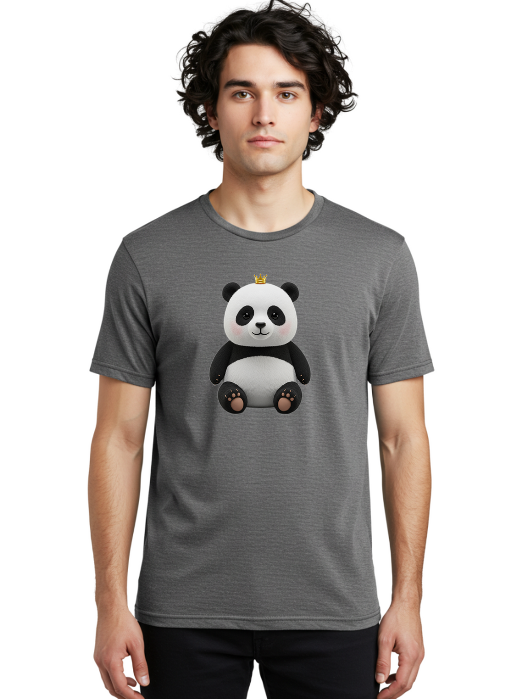 Panda-With-Crown-6 Men'S Graphic Tee, 100% Cotton, Comfortable Casual Summer Wear, Machine Washable, Cute Panda Bear, Cartoon Panda, Panda With Crown, Royal Panda, Adorable Animal, Stuffed Panda, Kawaii Panda, Plush Toy, Fluffy Panda, Bae613