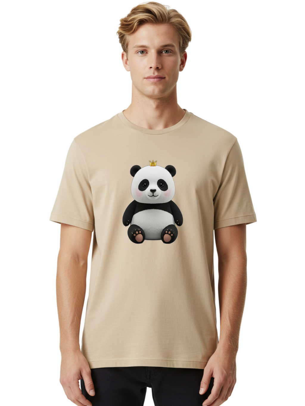 Panda-With-Crown-6 Men'S Graphic Tee, 100% Cotton, Comfortable Casual Summer Wear, Machine Washable, Cute Panda Bear, Cartoon Panda, Panda With Crown, Royal Panda, Adorable Animal, Stuffed Panda, Kawaii Panda, Plush Toy, Fluffy Panda, Bae613