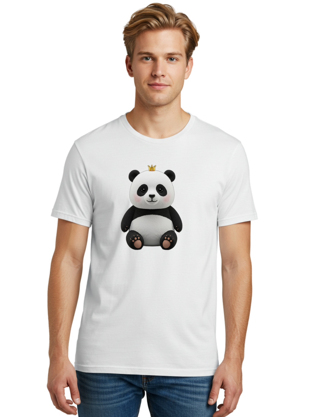 Panda-With-Crown-6 Men'S Graphic Tee, 100% Cotton, Comfortable Casual Summer Wear, Machine Washable, Cute Panda Bear, Cartoon Panda, Panda With Crown, Royal Panda, Adorable Animal, Stuffed Panda, Kawaii Panda, Plush Toy, Fluffy Panda, Bae613