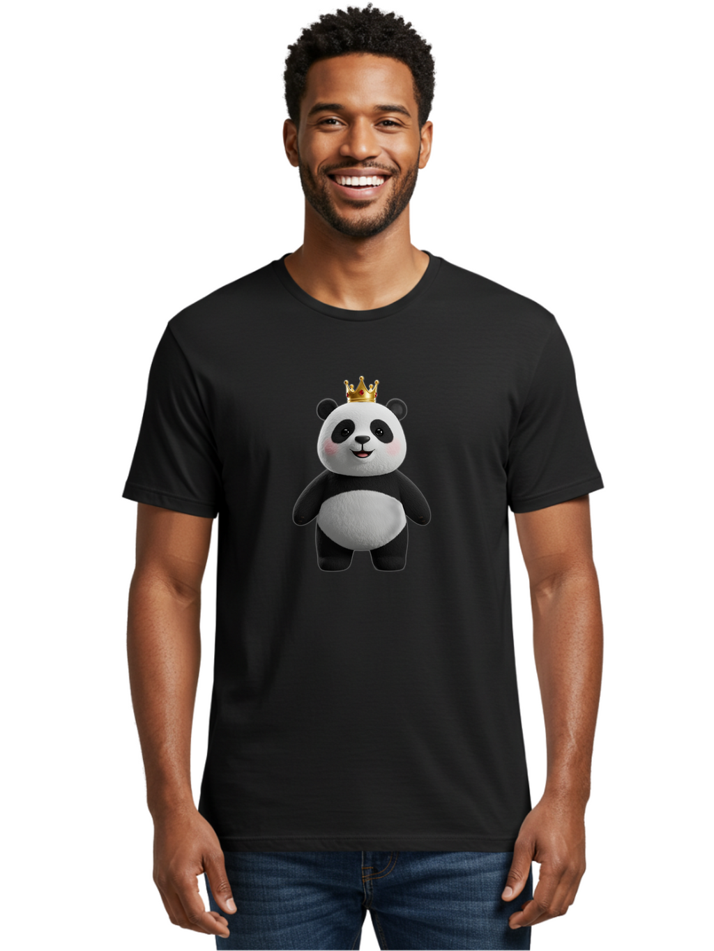 Panda-With-Crown-7 Men'S Graphic Tee, 100% Cotton, Comfortable Casual Summer Wear, Machine Washable, Cartoon Panda, Cute Animal, Panda Bear, Crown On Head, Regal Animal, Adorable Creature, Funny Character, Digital Art, Illustration, Bae614