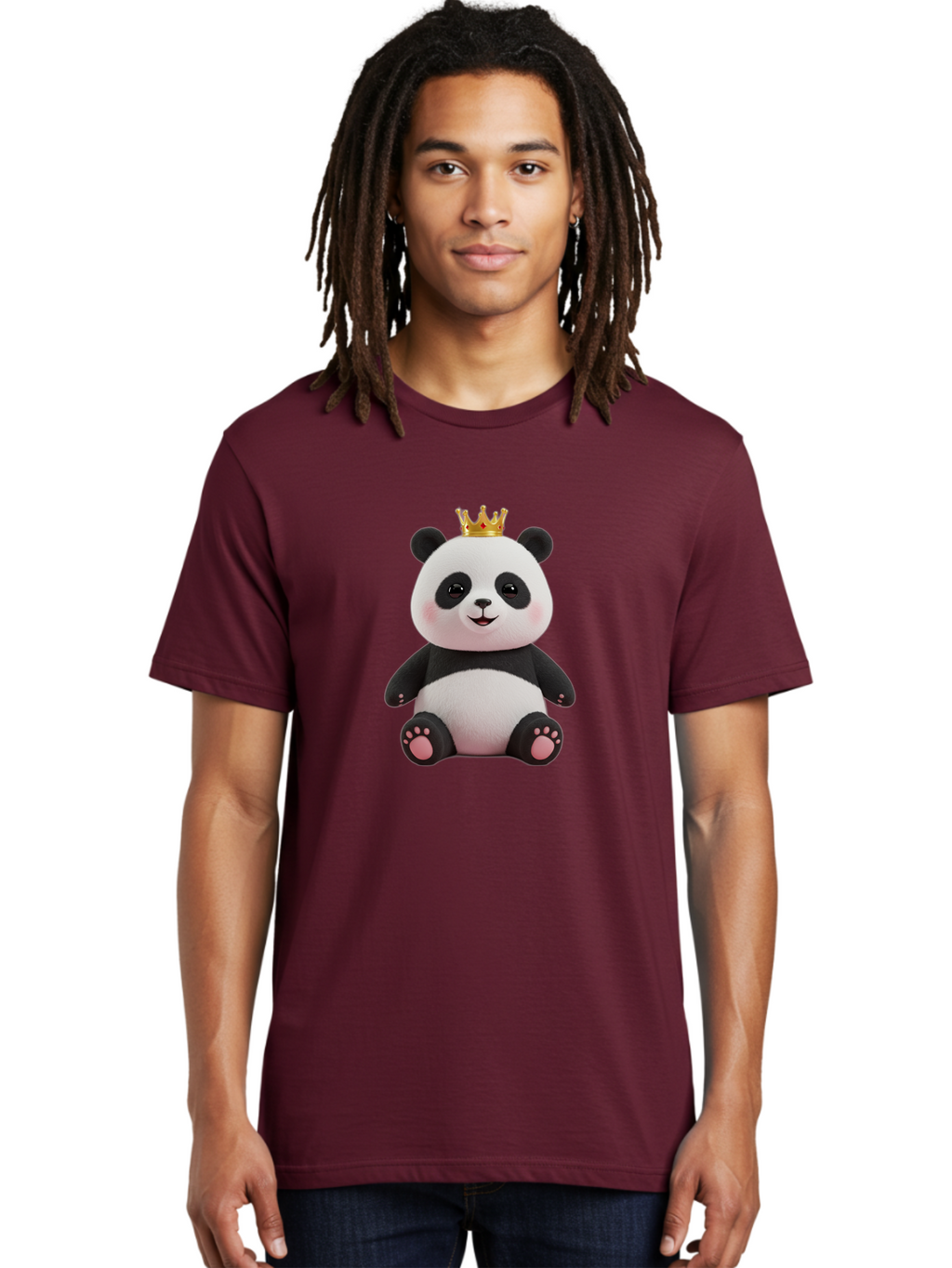 Panda-With-Crown-8 Men'S Graphic Tee, 100% Cotton, Comfortable Casual Summer Wear, Machine Washable, Cute Panda Bear, Plush Toy, Cartoon Character, Royal Crown, Black And White Fur, Smiling Face, Adorable Expression, Kawaii Style, Funny Animal Bae615