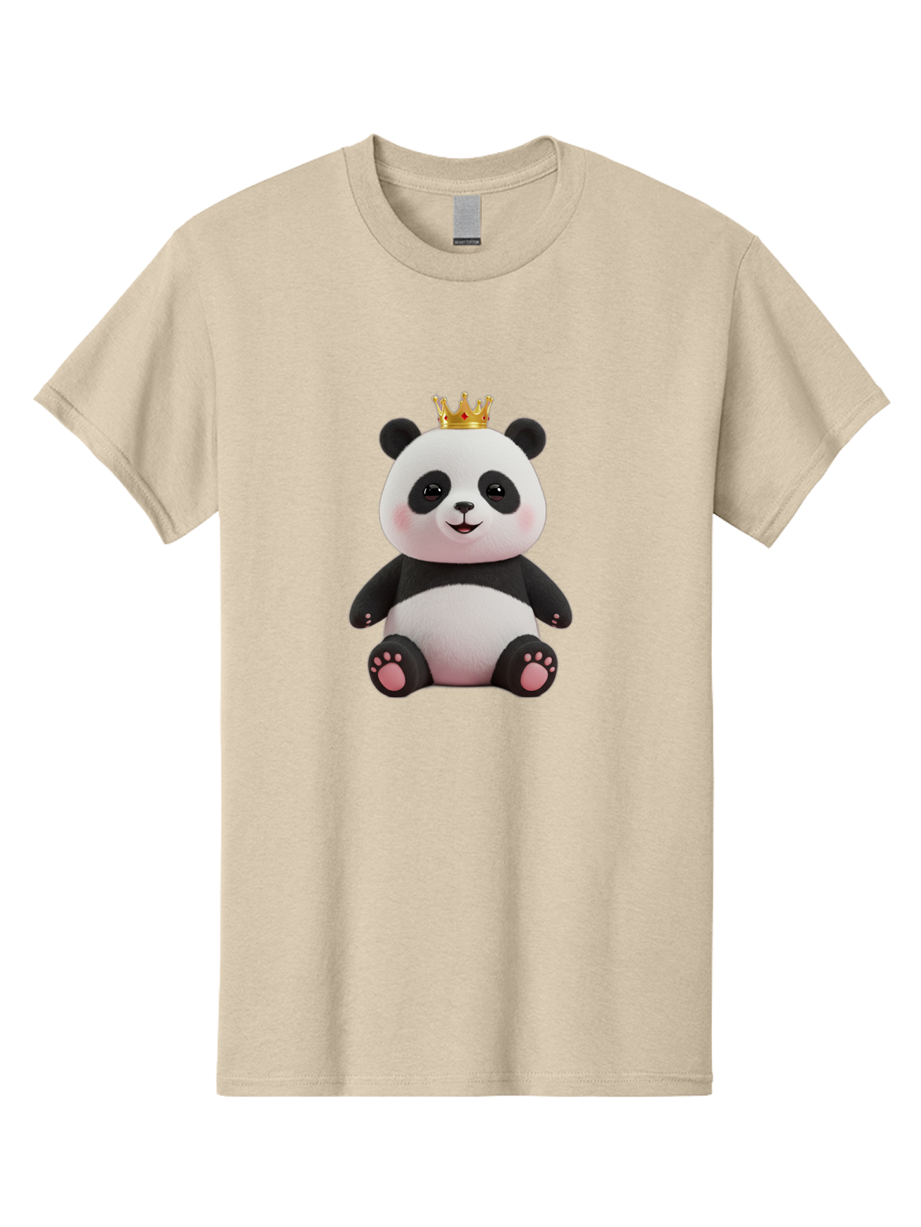Panda-With-Crown-8 Men'S Graphic Tee, 100% Cotton, Comfortable Casual Summer Wear, Machine Washable, Cute Panda Bear, Plush Toy, Cartoon Character, Royal Crown, Black And White Fur, Smiling Face, Adorable Expression, Kawaii Style, Funny Animal Bae615