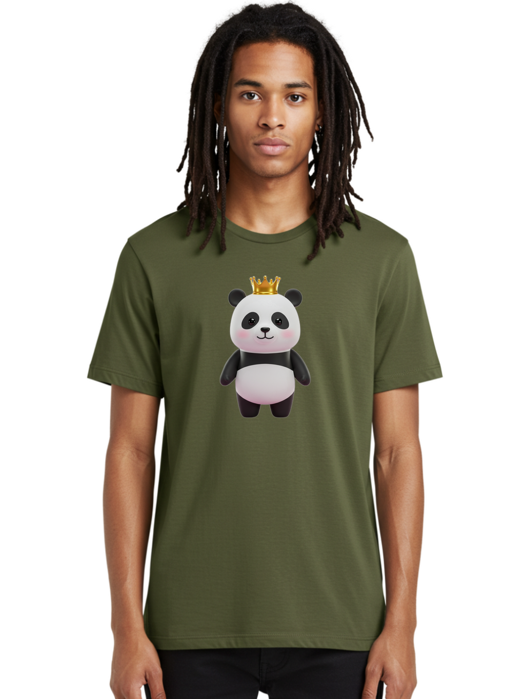 Panda-With-Crown Men'S Graphic Tee, 100% Cotton, Comfortable Casual Summer Wear, Machine Washable, Cute Panda Bear, Cartoon Character, Golden Crown, Kawaii, Adorable, Stuffed Animal, Plush Toy, Royalty, Regal, Black And White Bae616
