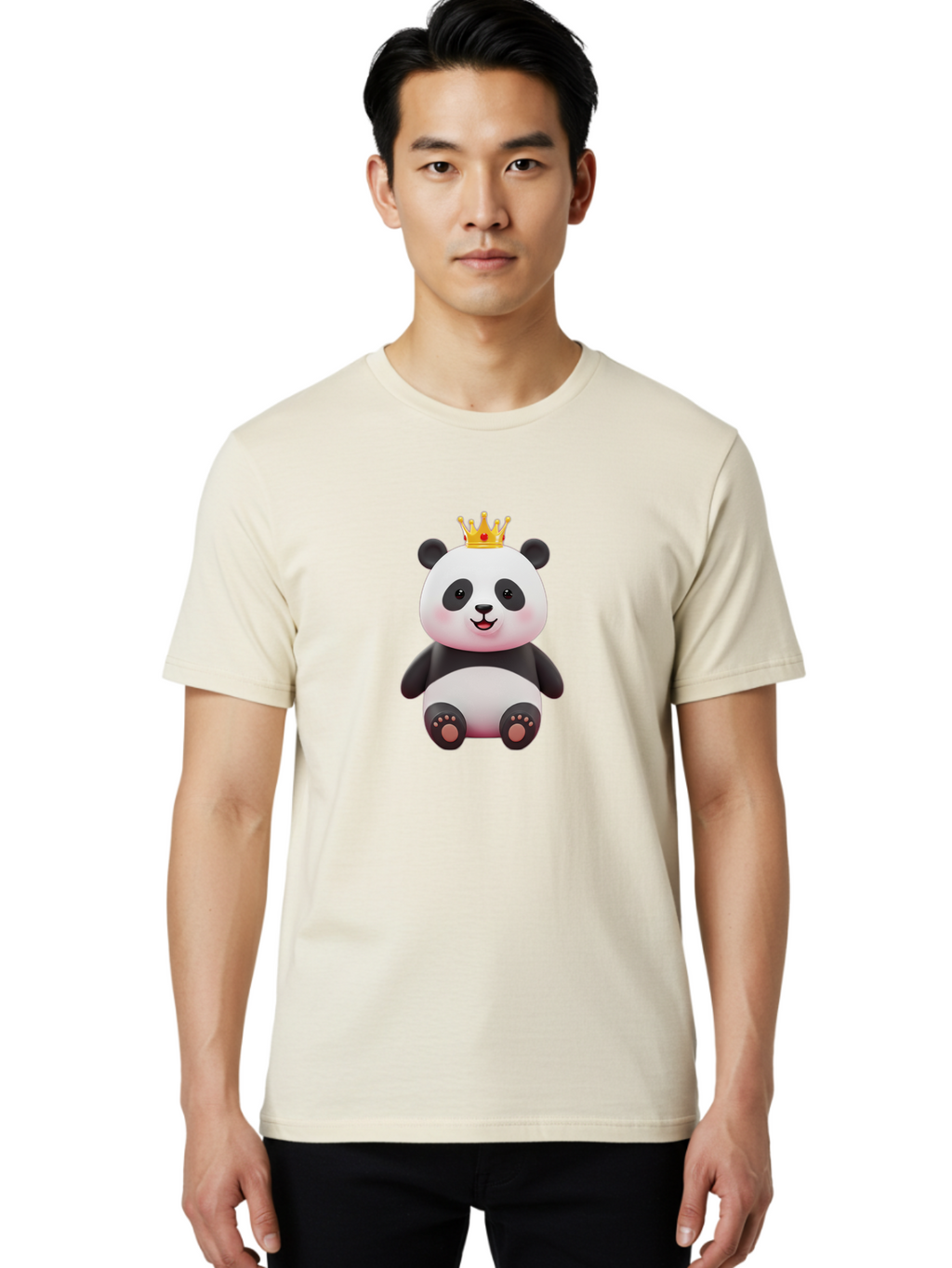 Panda-With-Gold-Crown-1 Men'S Graphic Tee, 100% Cotton, Comfortable Casual Summer Wear, Machine Washable, Cartoon Panda, Cute Panda, Panda Bear, King Panda, Crowned Animal, Regal Creature, Adorable Cartoon Character, Funny Animal, Royalty, Bae617
