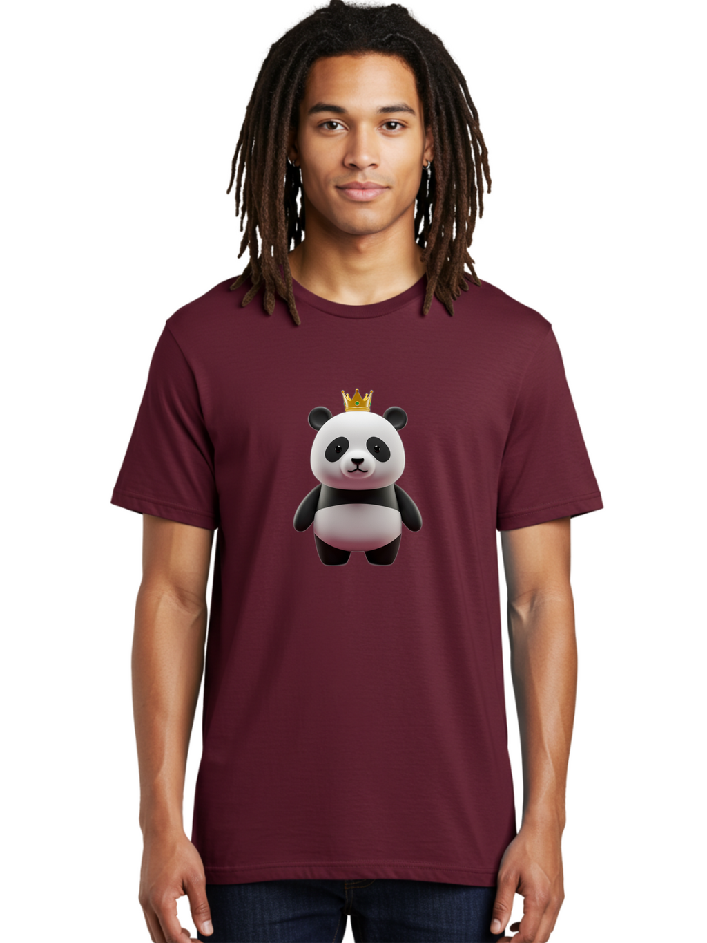 Panda-With-Gold-Crown Men'S Graphic Tee, 100% Cotton, Comfortable Casual Summer Wear, Machine Washable, Cartoon Panda, Panda Bear, Cute Animal, Crown On Head, Royal Treatment, Adorable Creature, Funny Character, 3D Illustration, Bae618