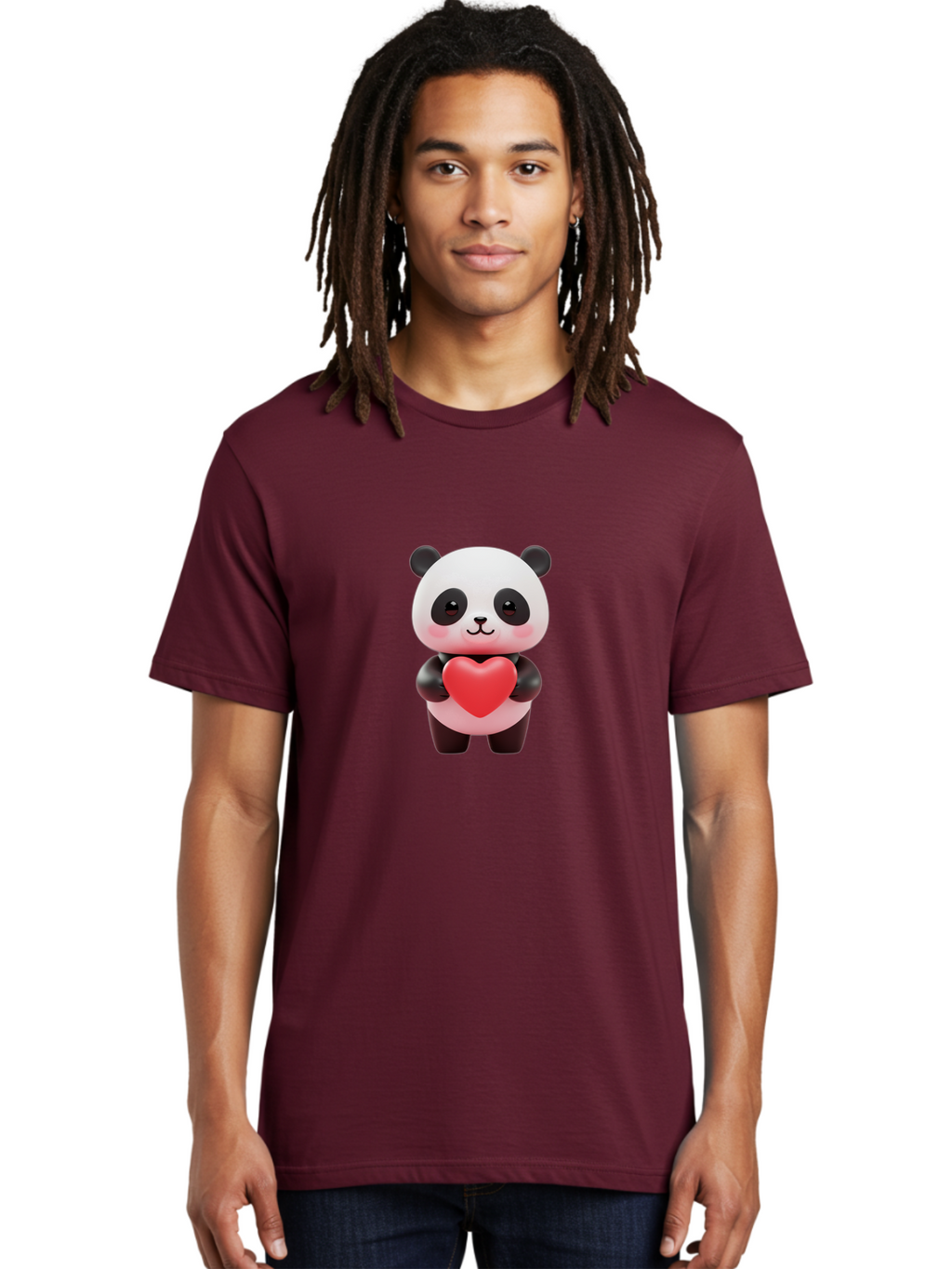 Panda-With-Heart-1 Men'S Graphic Tee, 100% Cotton, Comfortable Casual Summer Wear, Machine Washable, Cartoon Panda, Red Heart, Cute Animal, Love Symbol, Adorable Character, 3D Illustration, Panda Bear, Heart Shape, Love Expression, Kawaii Art Bae619