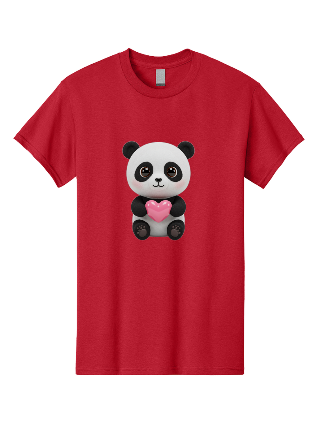 Panda-With-Heart Men'S Graphic Tee, 100% Cotton, Comfortable Casual Summer Wear, Machine Washable, Kawaii Panda Bear, Cute Cartoon Character, Pink Heart Symbol, Adorable Illustration, Love And Affection, Digital Art, Heartwarming Scene, Bae621