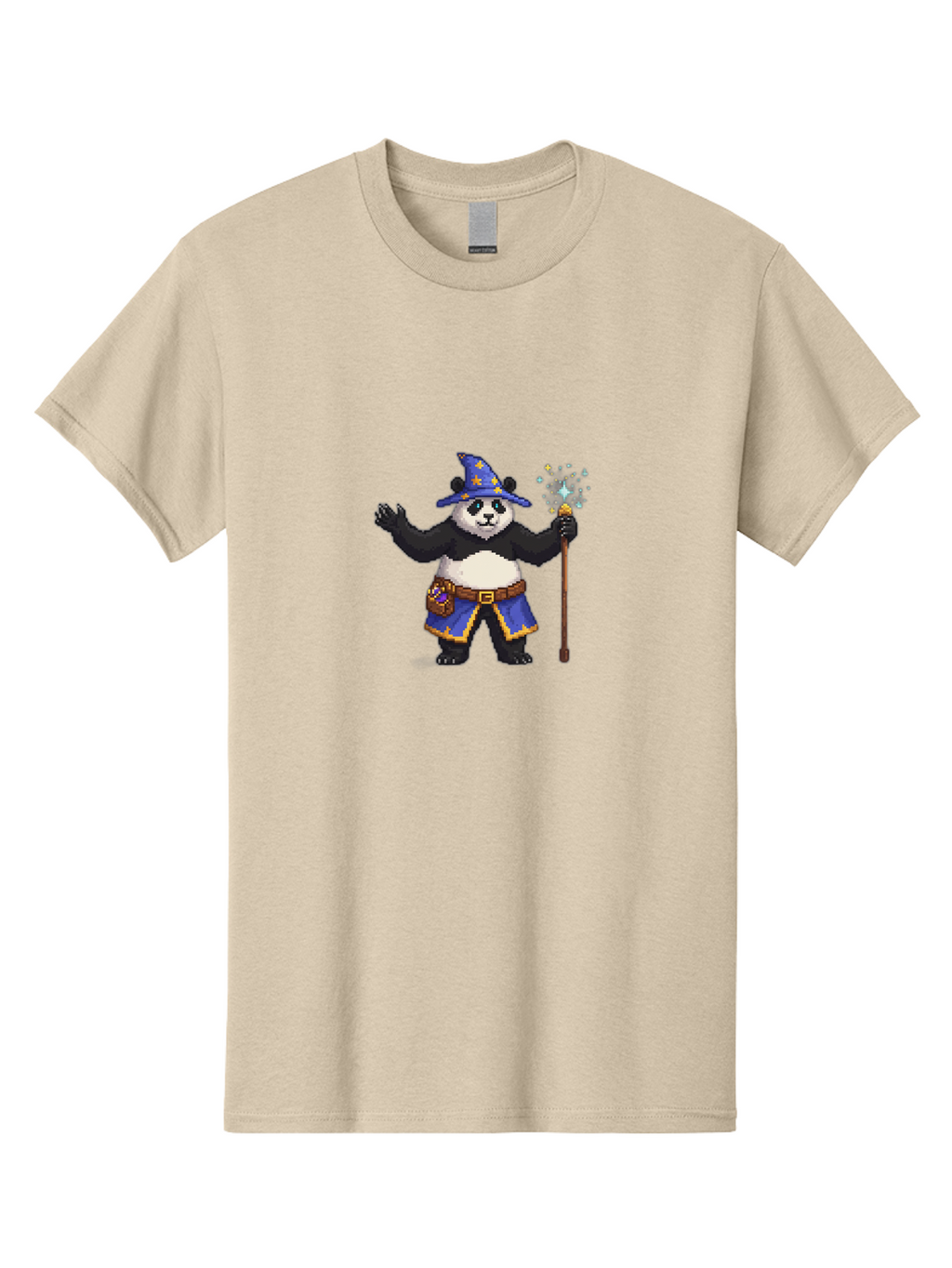 Panda-Wizard-2 Men'S Graphic Tee, 100% Cotton, Comfortable Casual Summer Wear, Machine Washable, Pixel Art, Panda Bear, Wizard Hat, Magic Wand, Fantasy Character, Pixelated Illustration, Cartoon Style, Magical Creature, Blue Robes, Bae623