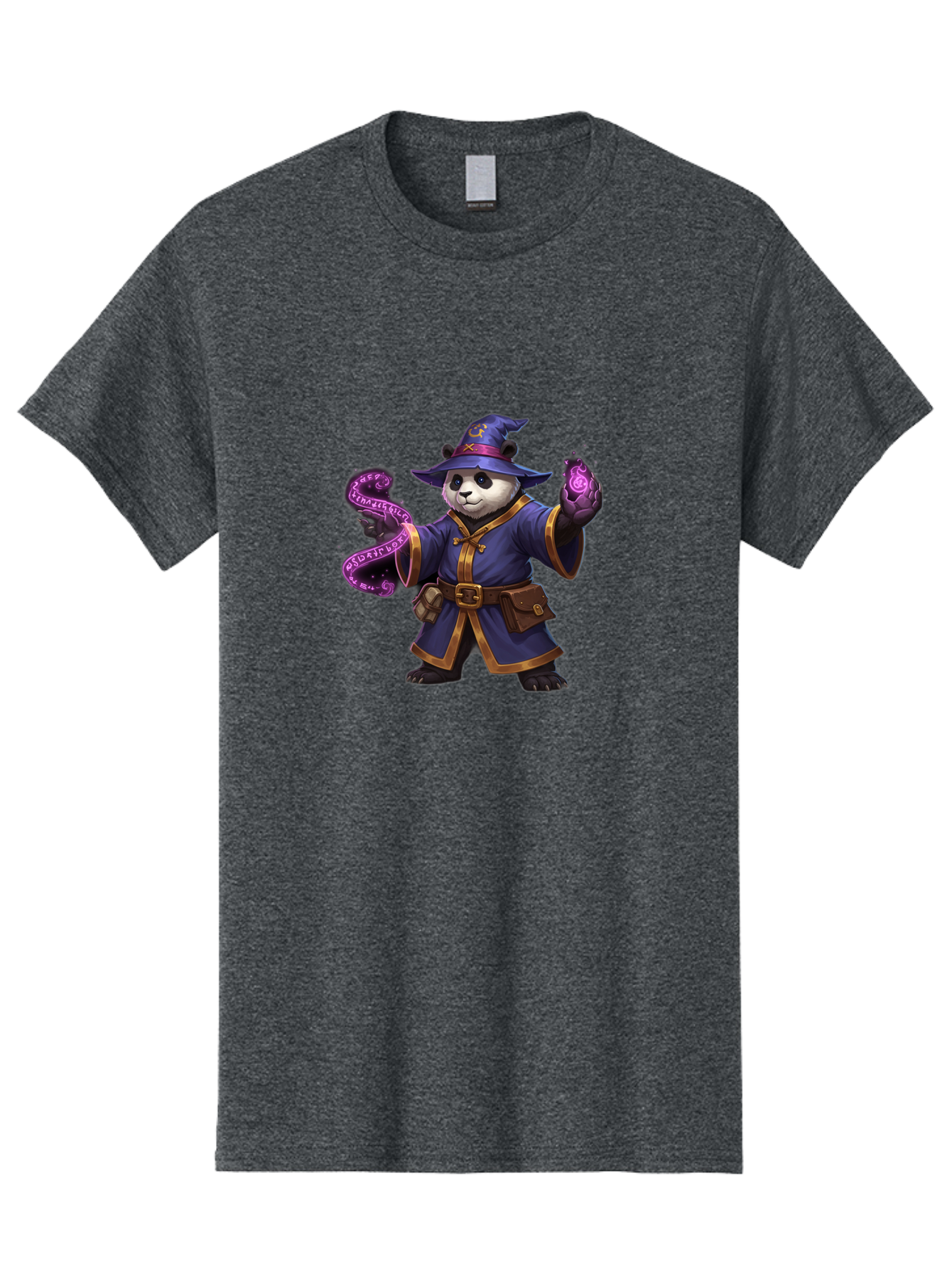 Panda-Wizard Men'S Graphic Tee, 100% Cotton, Comfortable Casual Summer Wear, Machine Washable, Cartoon Panda Wizard, Magic Spell, Mystical Creature, Fantasy Art, Purple Magic, Wizard Robe, Gold Trim, Mystical Symbols, Adorable Panda, Bae625