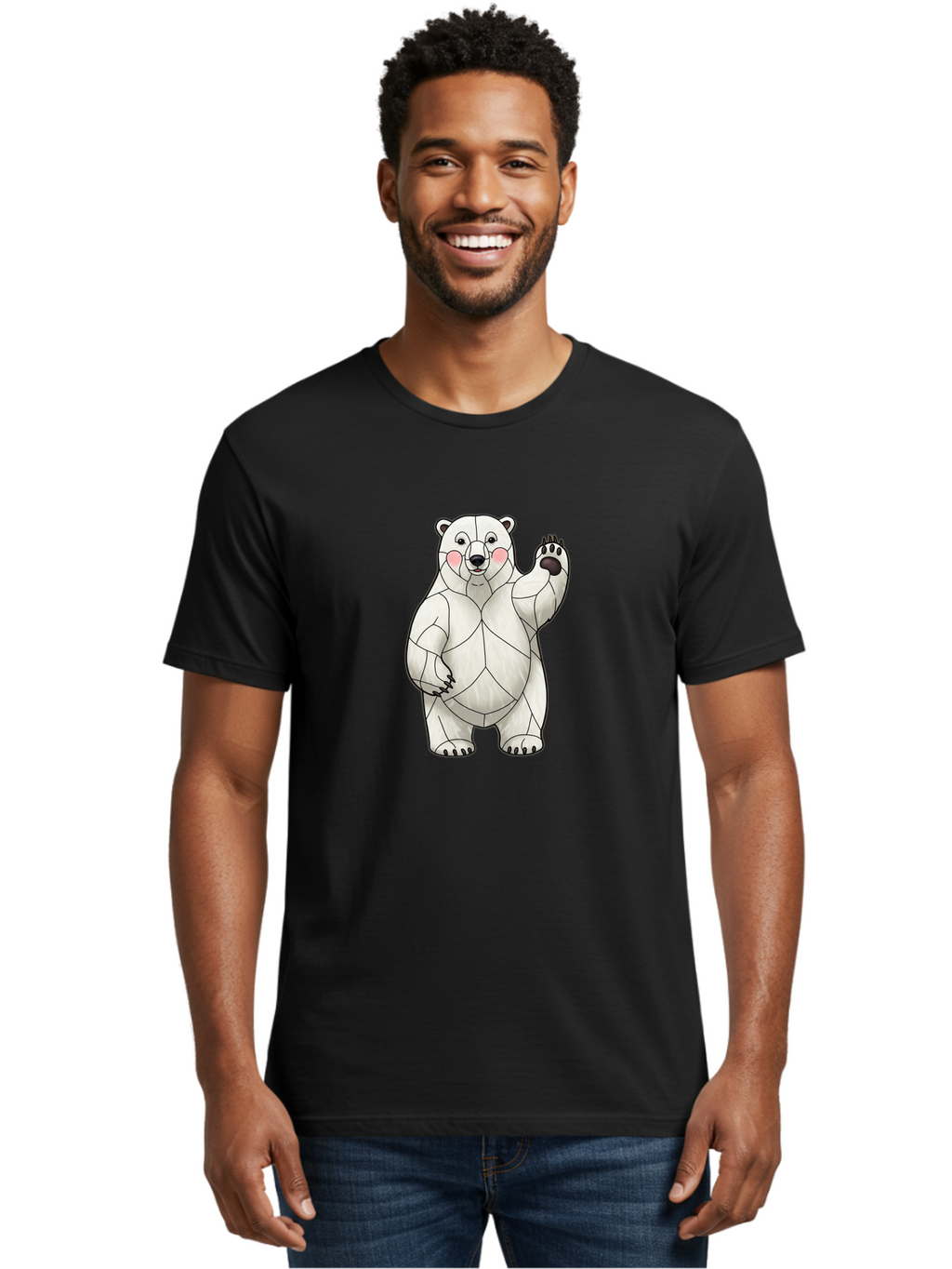 Paper-Polar-Bear-1 Men'S Graphic Tee, 100% Cotton, Comfortable Casual Summer Wear, Machine Washable, Paper Craft Polar Bear, Origami Bear, White Bear, Cartoon Bear, Friendly Bear, Waving Bear, Folded Paper Art, Cute Bear, Playful Bear, Bae628