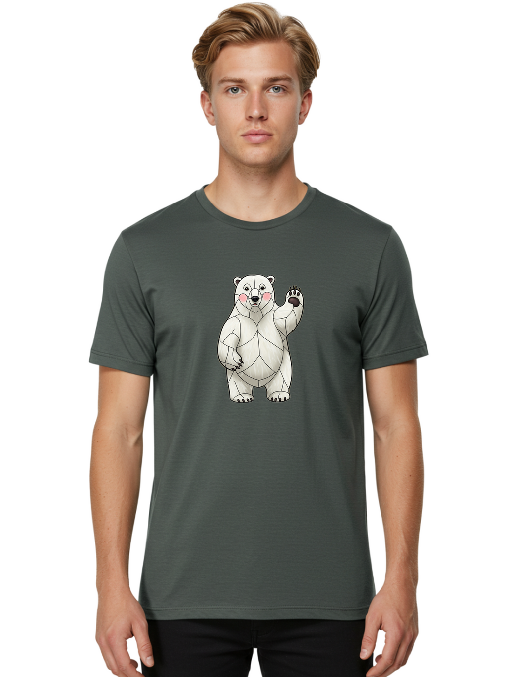 Paper-Polar-Bear-1 Men'S Graphic Tee, 100% Cotton, Comfortable Casual Summer Wear, Machine Washable, Paper Craft Polar Bear, Origami Bear, White Bear, Cartoon Bear, Friendly Bear, Waving Bear, Folded Paper Art, Cute Bear, Playful Bear, Bae628